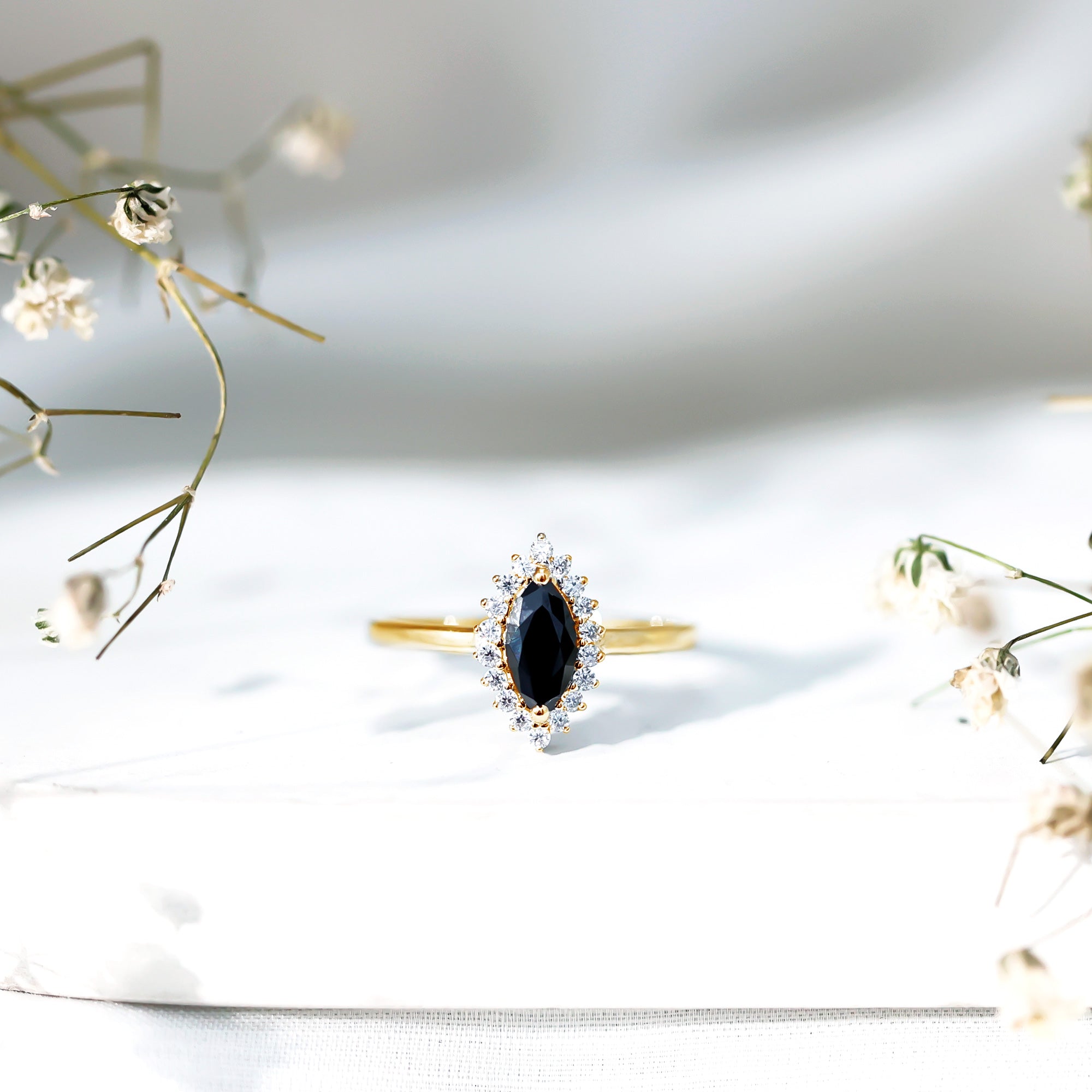 Certified 0.8 Carat Lab Grown Black Diamond Marquise Engagement Ring with Halo AAAA ( Synthetic ) - Rosec Jewels