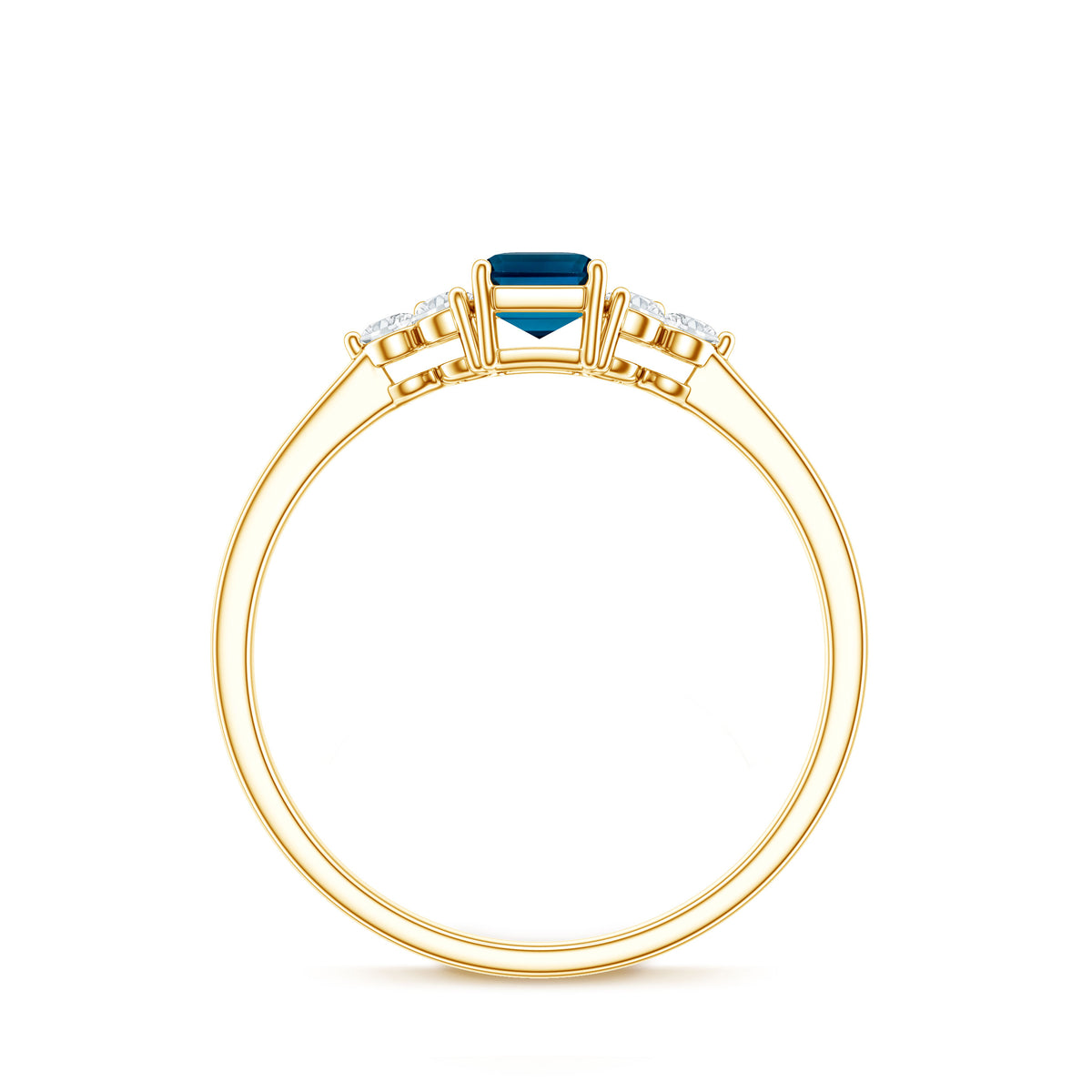 Emerald Cut London Blue Topaz Engagement Ring with Diamond Trio AAA - Rosec Jewels