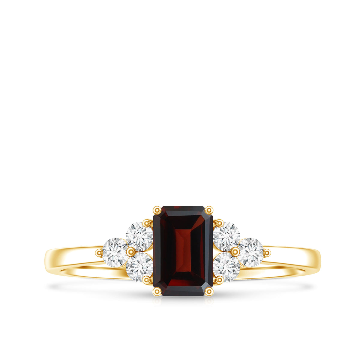 Certified Natural Garnet Emerald Cut Engagement Ring With Diamond Trio AAA - Rosec Jewels