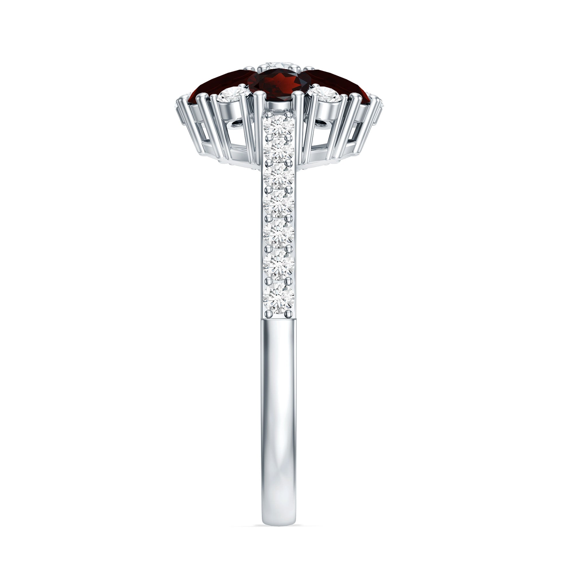 Natural Garnet Flower Engagement Ring with Diamond AAA - Rosec Jewels