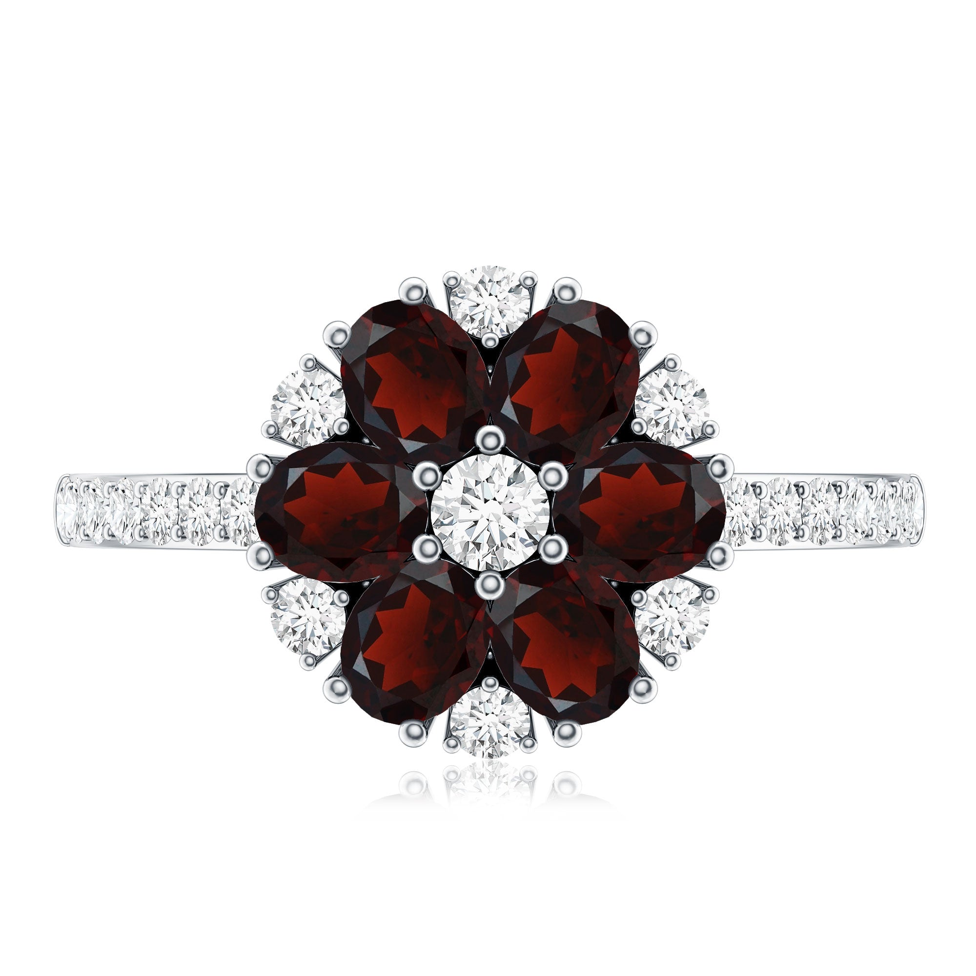 Natural Garnet Flower Engagement Ring with Diamond AAA - Rosec Jewels