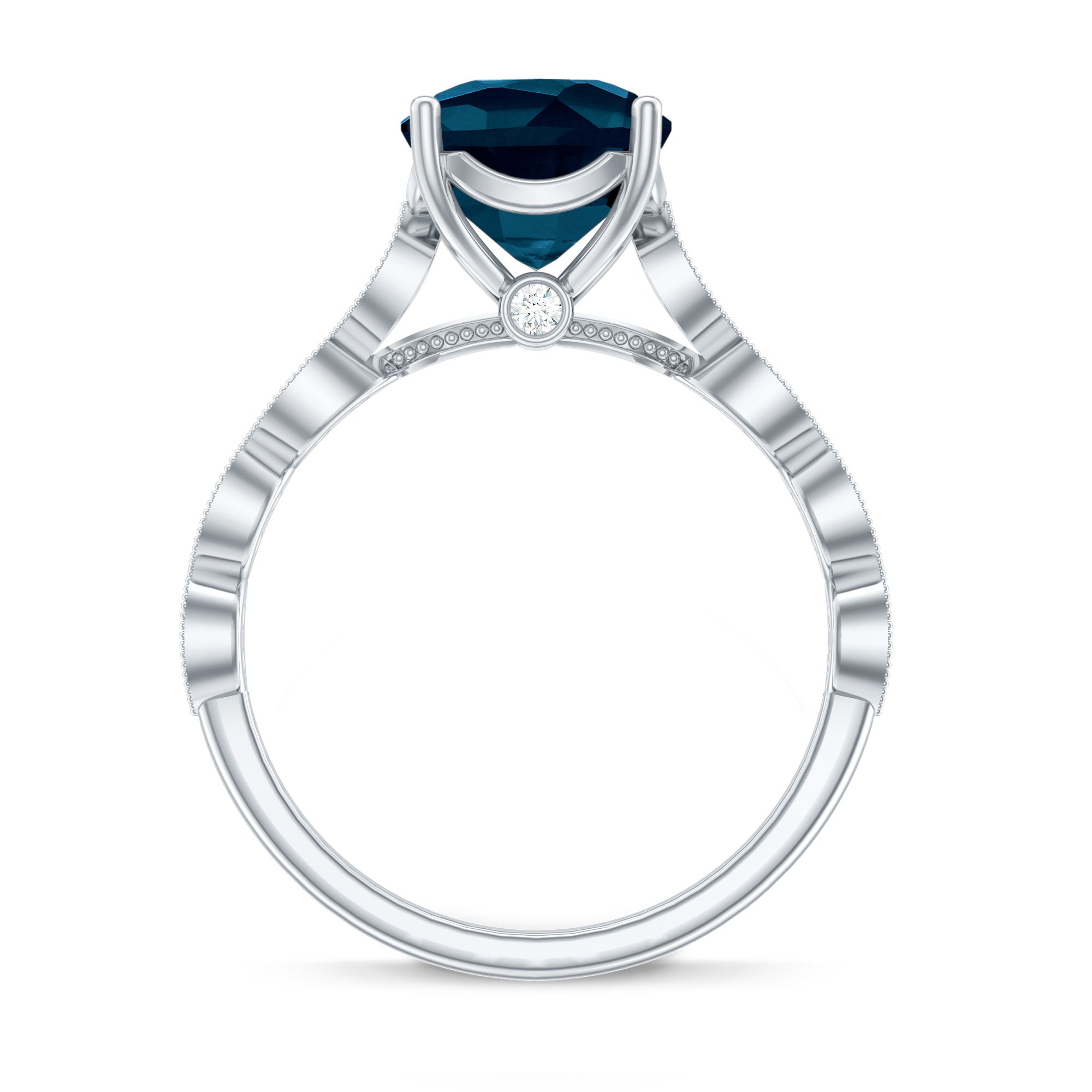 Cushion Cut London Blue Topaz Vintage Engagement Ring with Diamonds AAA - Rosec Jewels