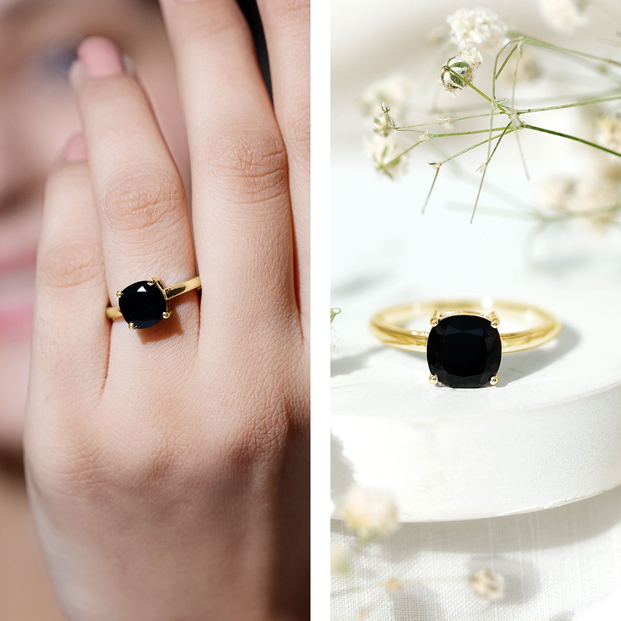 Certified 2.8 Carat Lab Grown Black Diamond Cushion Cut Engagement Ring AAAA ( Synthetic ) - Rosec Jewels
