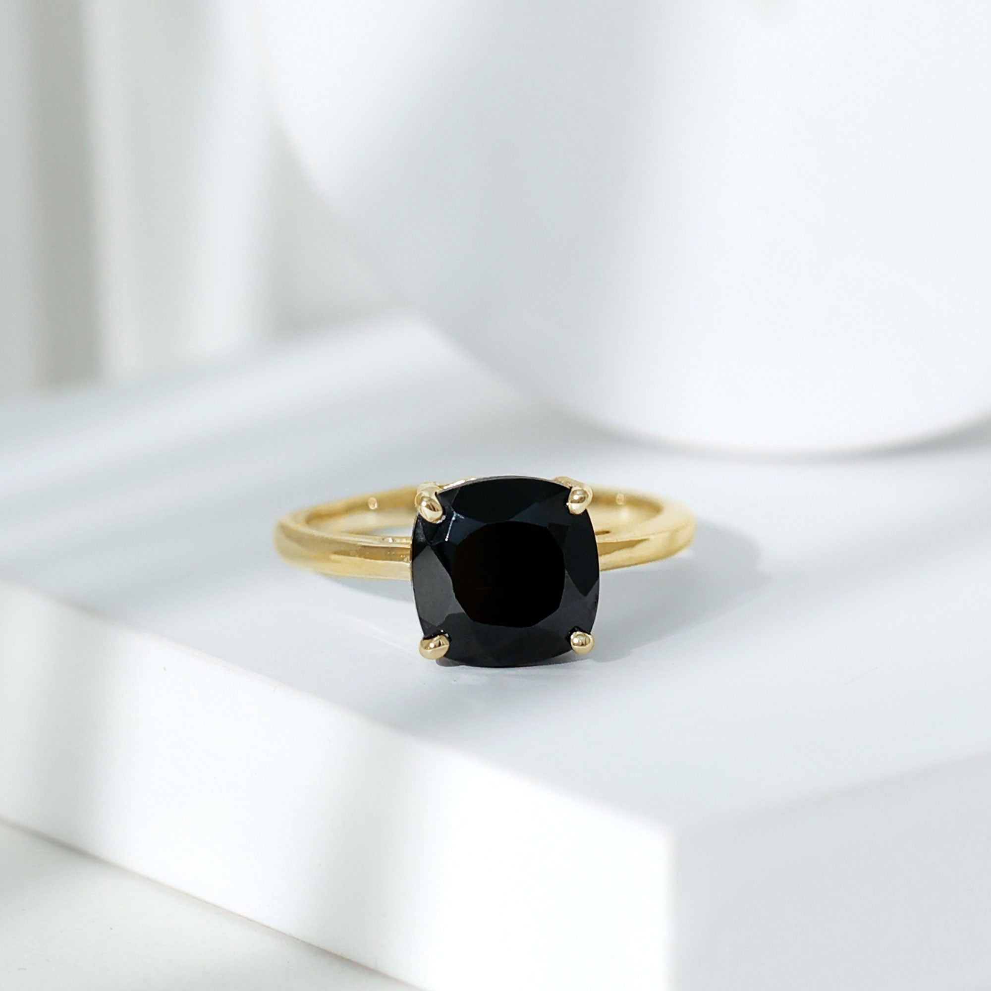 Certified 2.8 Carat Lab Grown Black Diamond Cushion Cut Engagement Ring AAAA ( Synthetic ) - Rosec Jewels