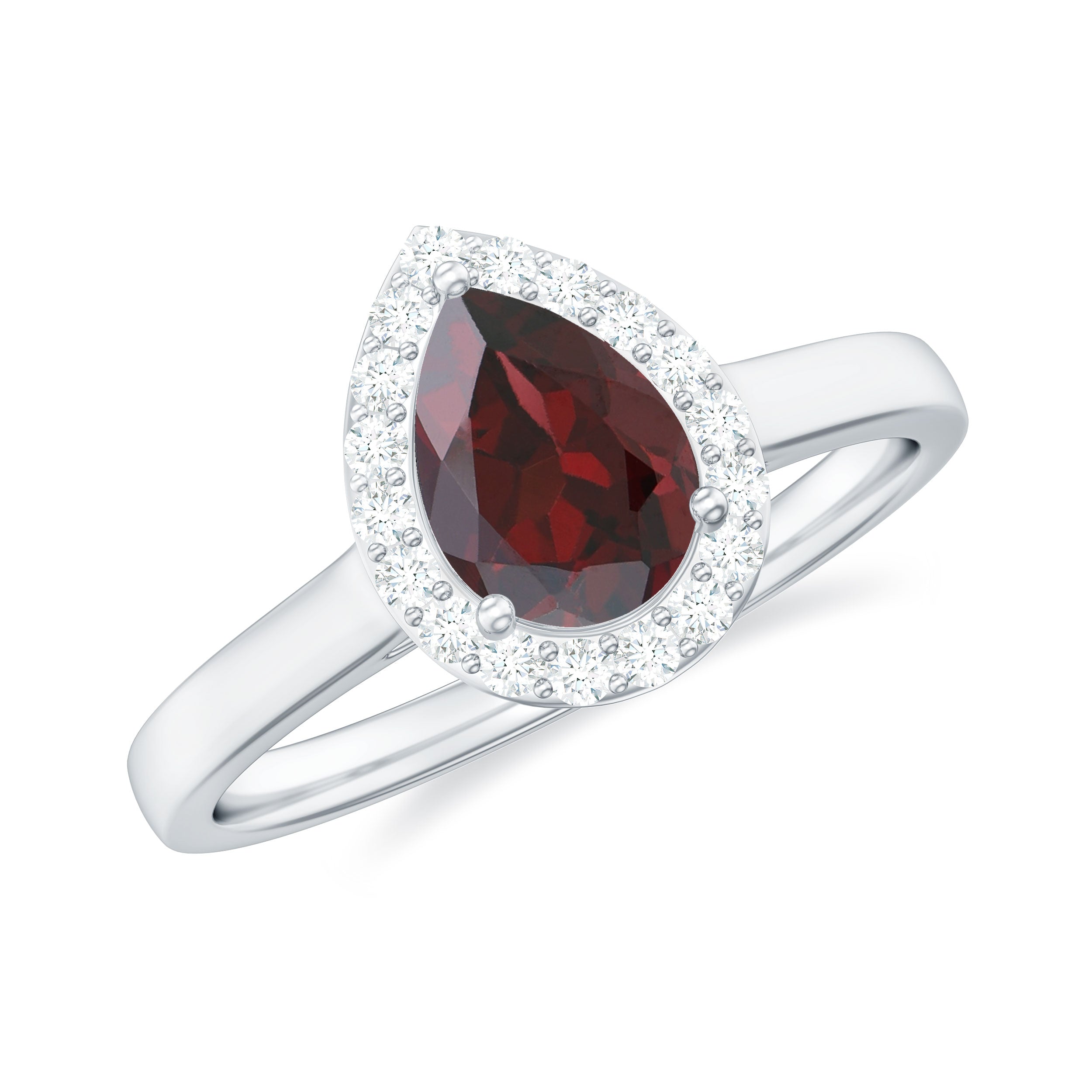 Classic Garnet Teardrop Engagement Ring with Diamond Halo