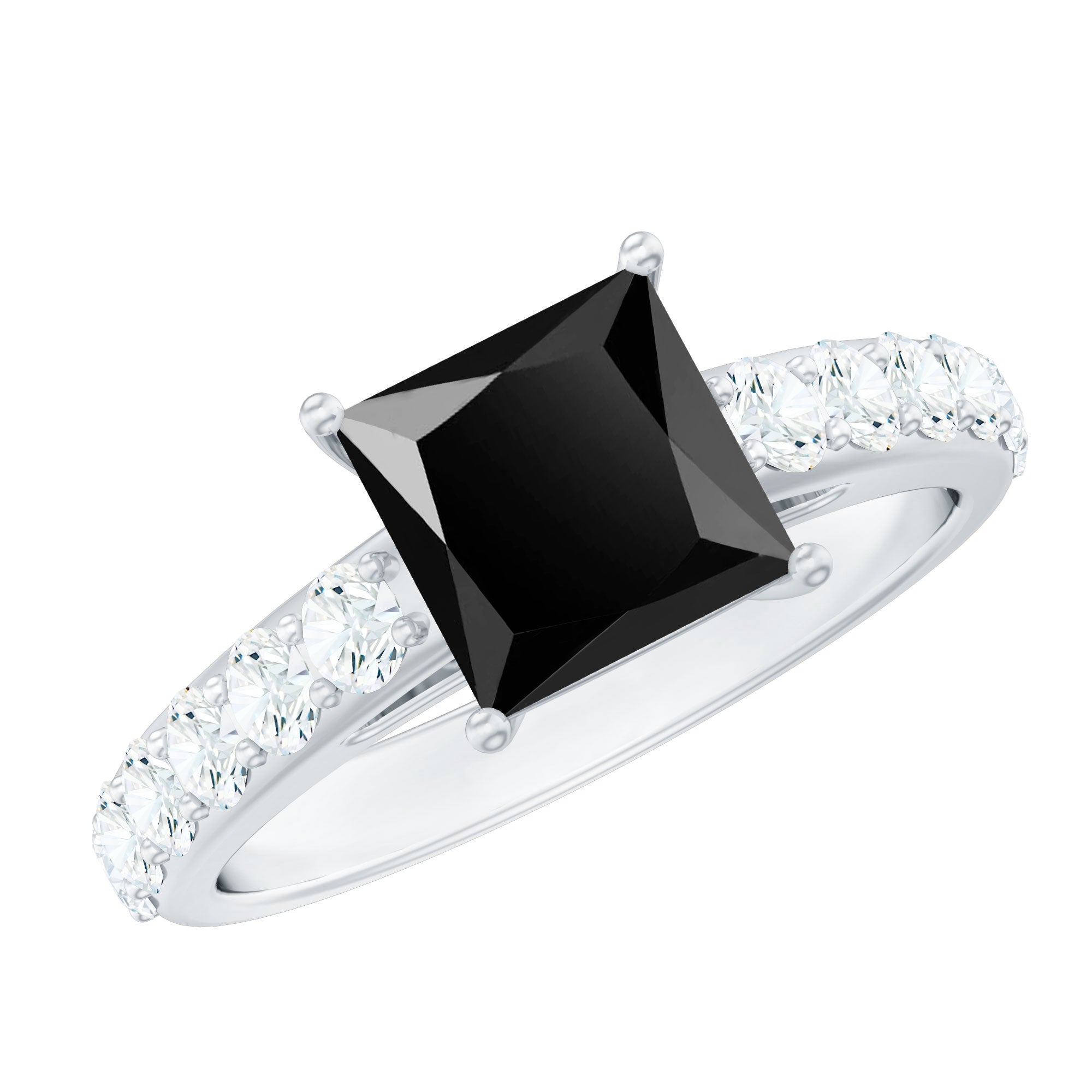 Certified 1 Carat Lab Grown Black Diamond Princess Cut Engagement Ring with Moissanite AAAA ( Synthetic ) - Rosec Jewels
