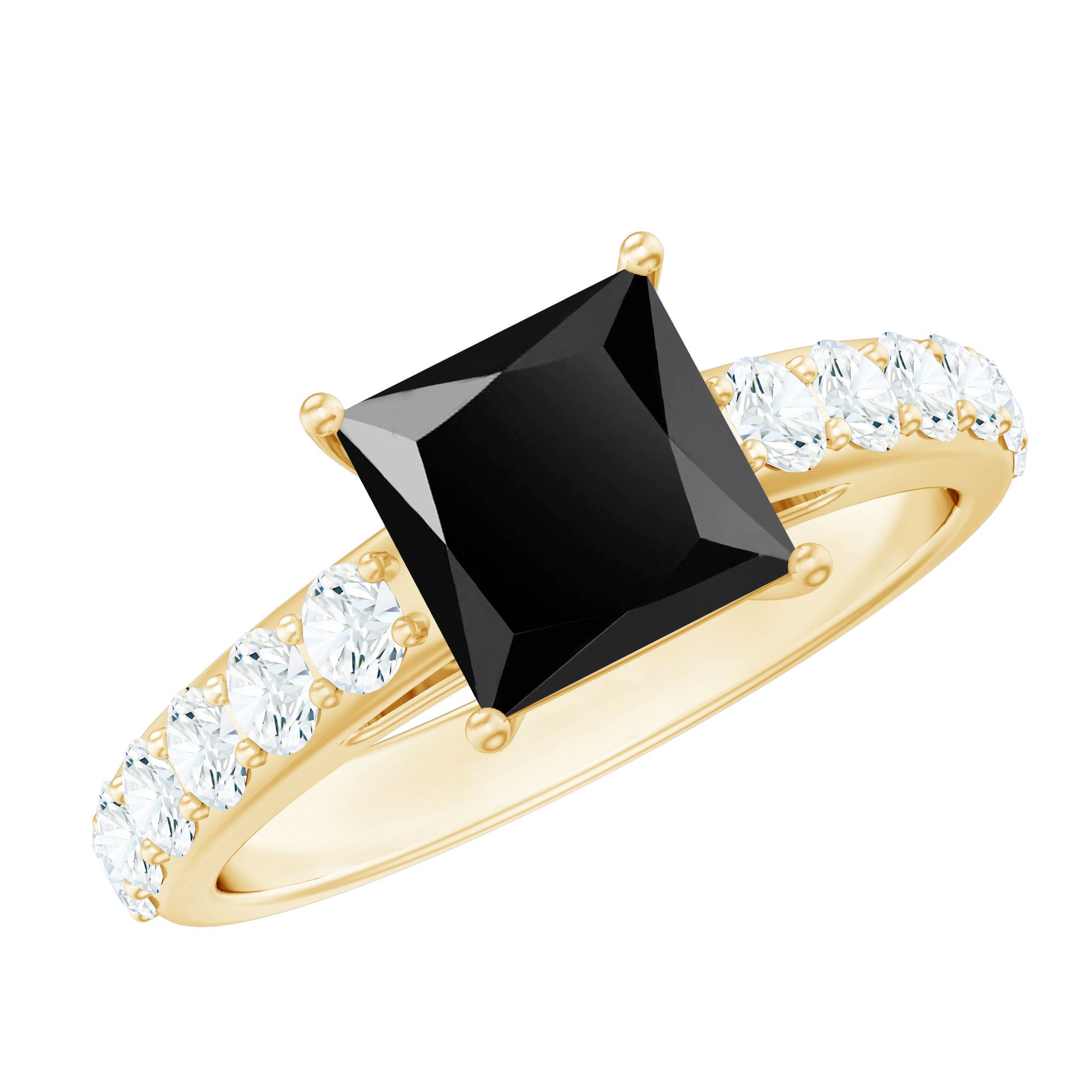 Certified 1 Carat Lab Grown Black Diamond Princess Cut Engagement Ring with Moissanite AAAA ( Synthetic ) - Rosec Jewels