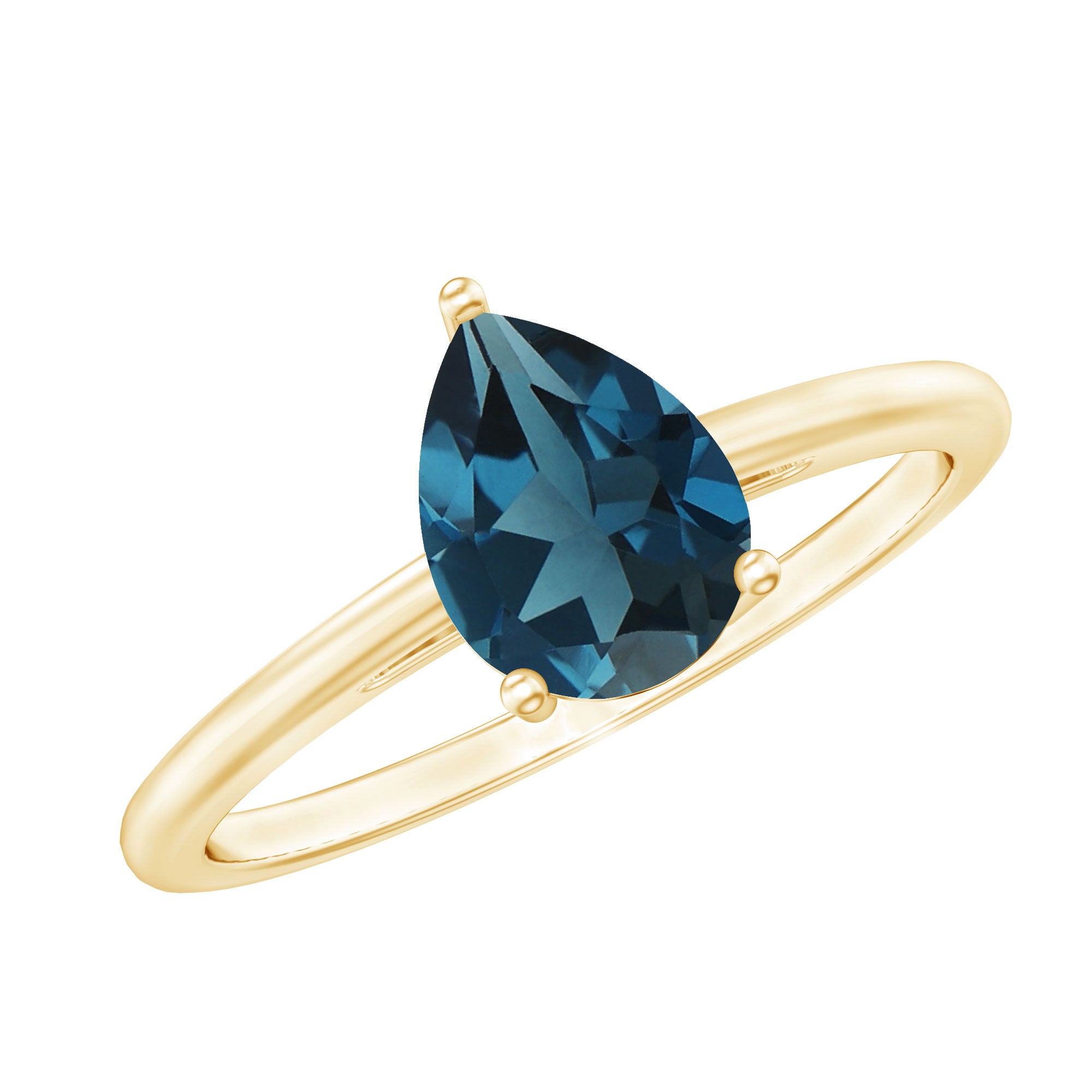 6X8mm Pear Shape London Blue Topaz Single Stone Engagement Ring AAA - Rosec Jewels