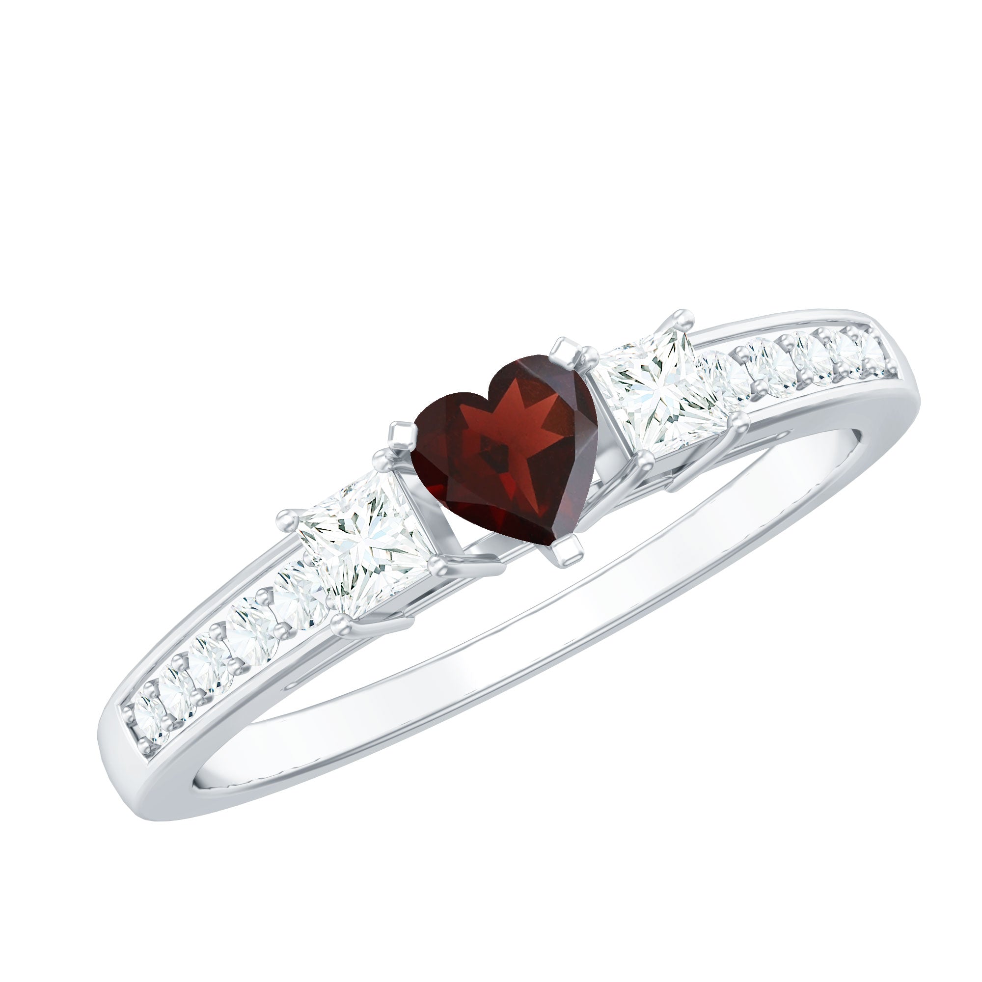 Natural Garnet Heart Shaped Promise Ring with Diamond