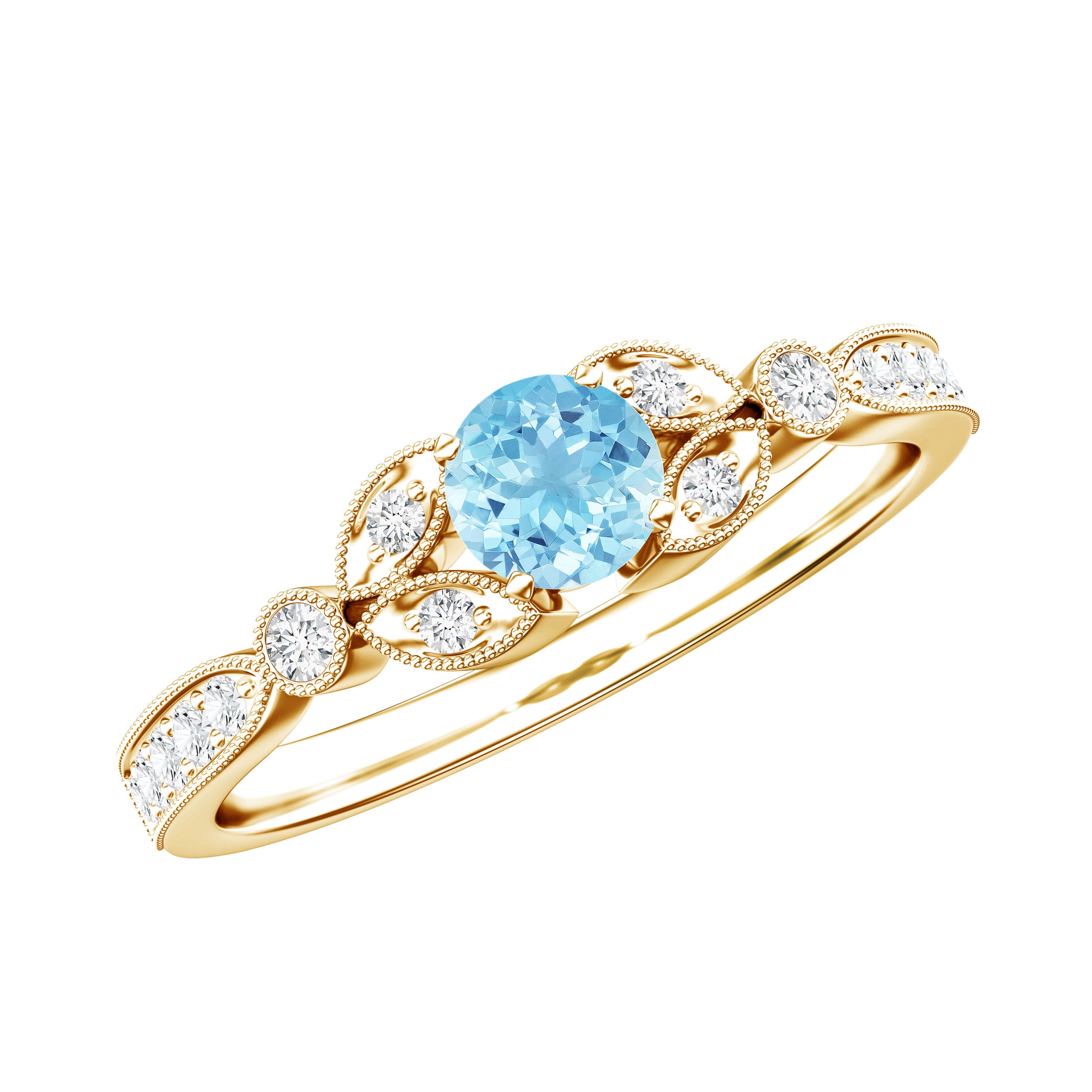 Natural Aquamarine Diamond Engagement Ring With Certificate AAA - Rosec Jewels