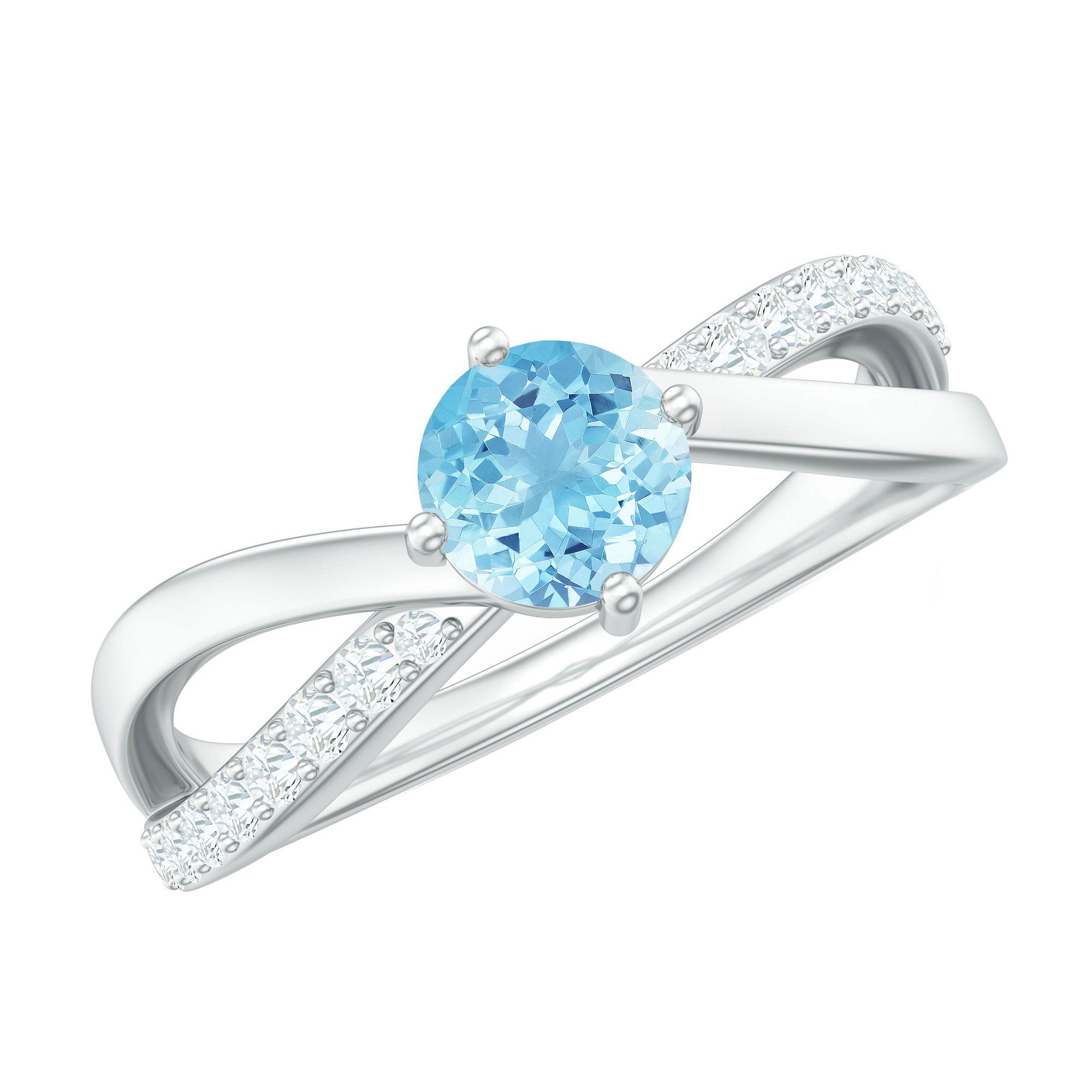 Rosec Jewels-Genuine Aquamarine Engagement Ring with Diamond Infinity Shank