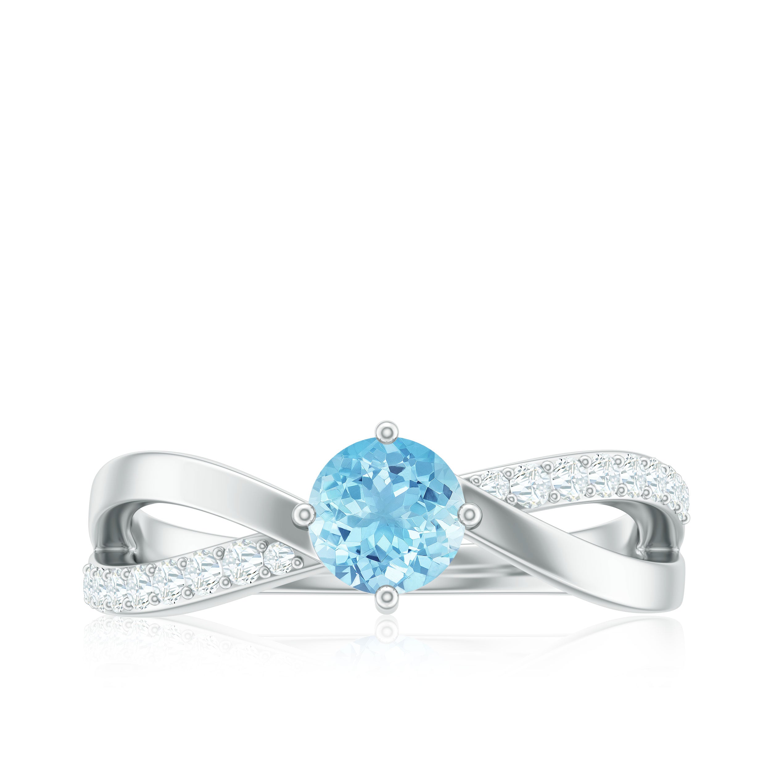 Rosec Jewels-Genuine Aquamarine Engagement Ring with Diamond Infinity Shank