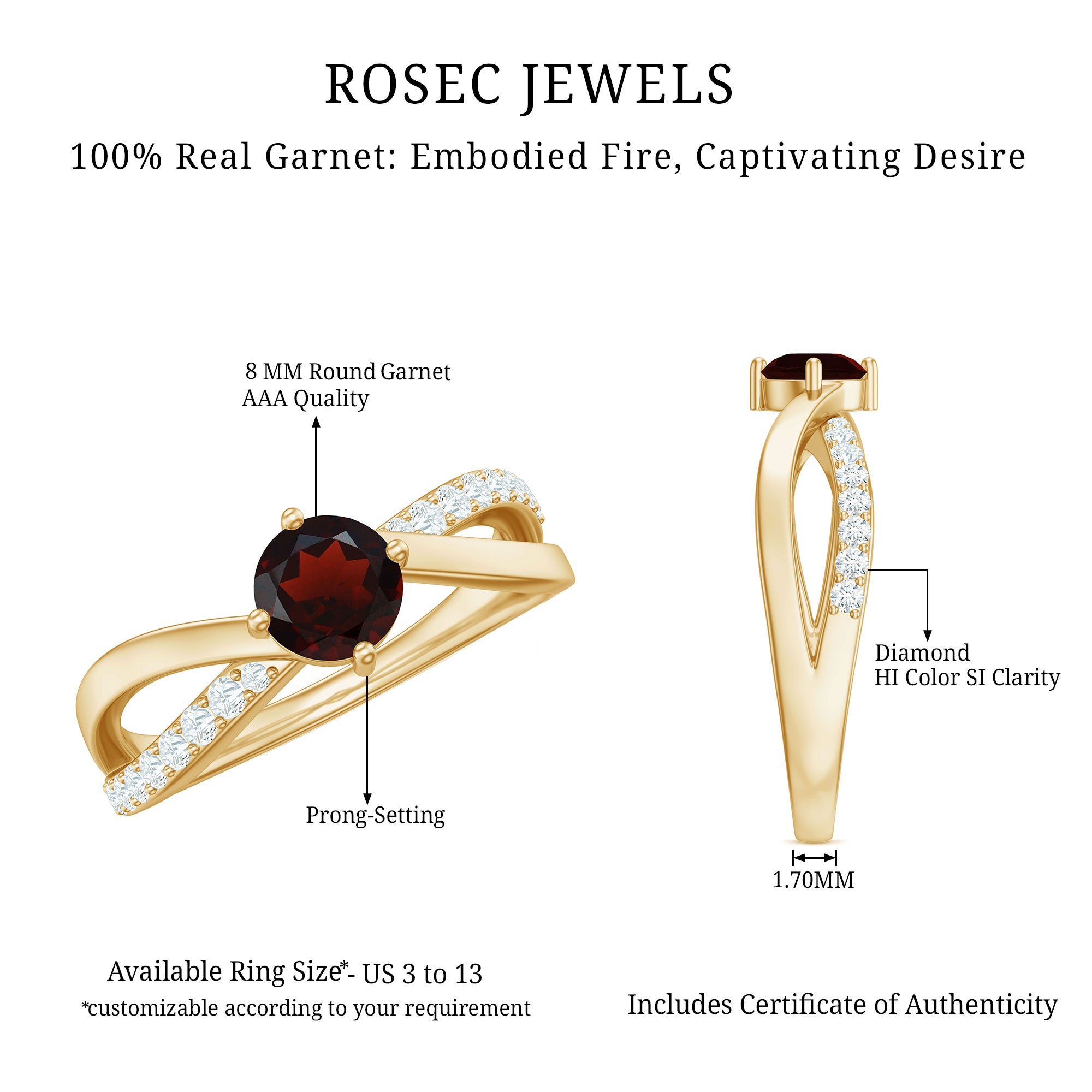 Natural Garnet Engagement Ring with Diamond Infinity Shank AAA - Rosec Jewels