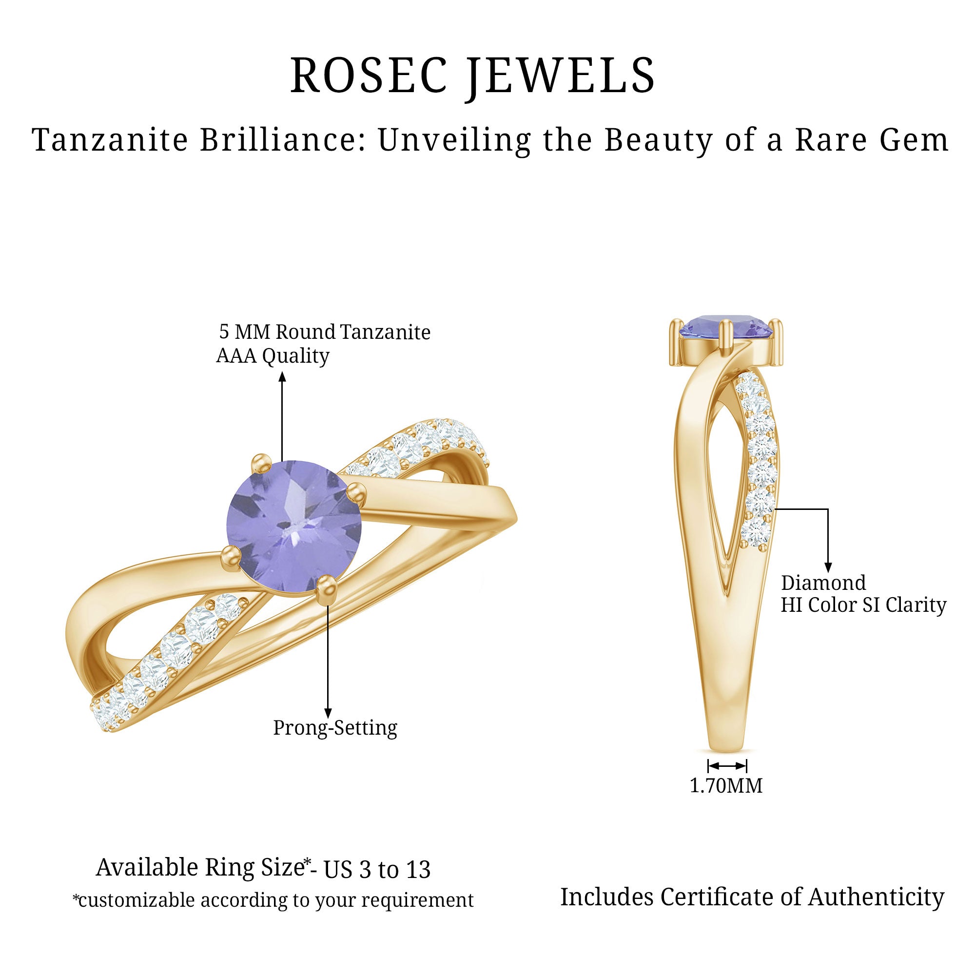 Certified Tanzanite Infinity Proposal Ring with Diamond AAA - Rosec Jewels