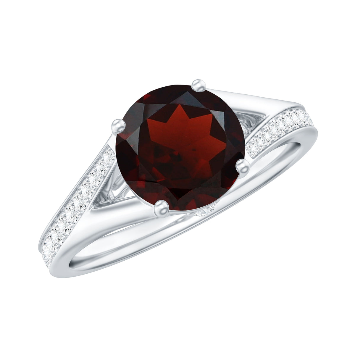 Natural Garnet Solitaire Engagement Ring with Diamond Split Shank AAA - Rosec Jewels
