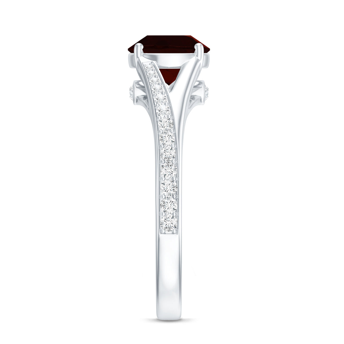 Natural Garnet Solitaire Engagement Ring with Diamond Split Shank AAA - Rosec Jewels