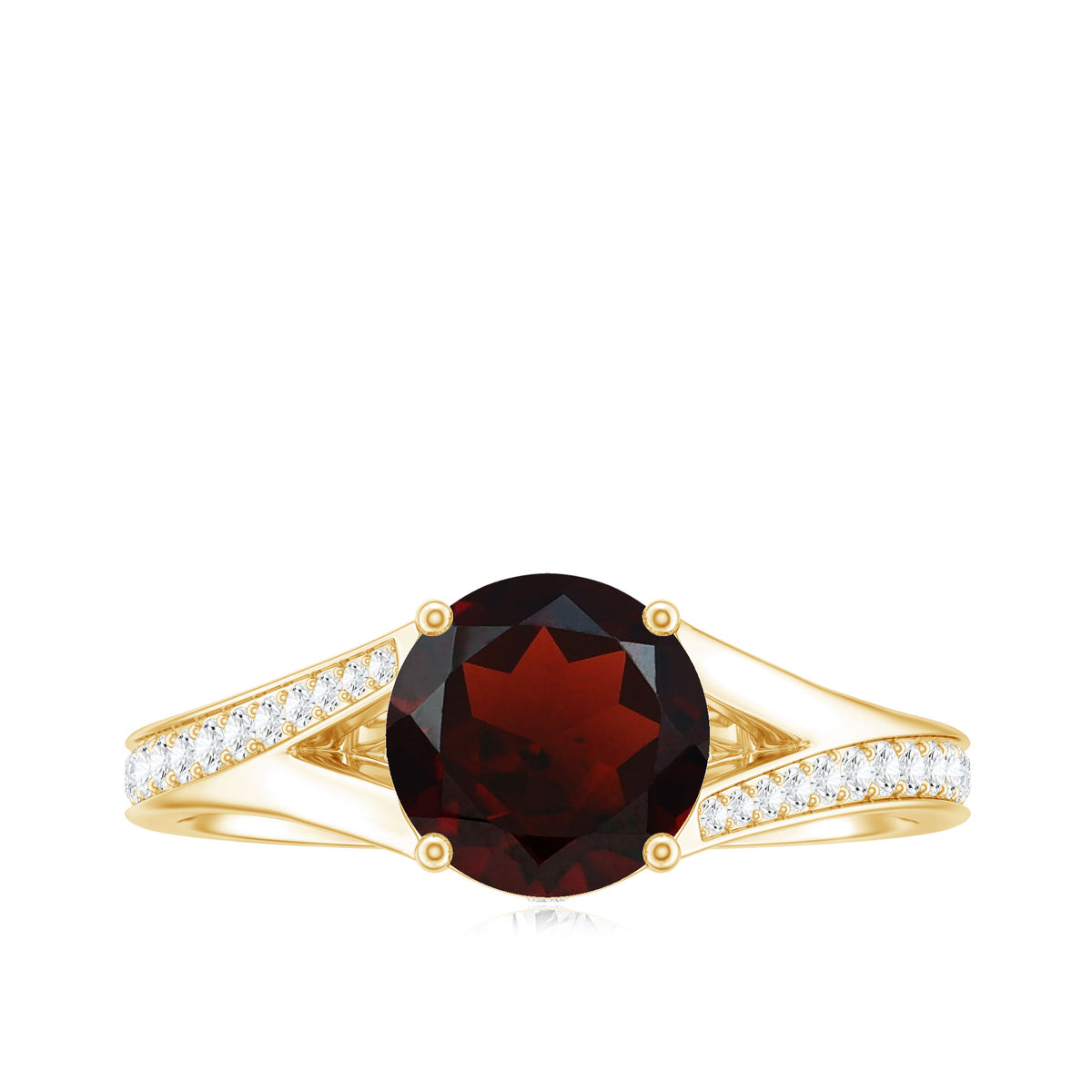 Natural Garnet Solitaire Engagement Ring with Diamond Split Shank AAA - Rosec Jewels