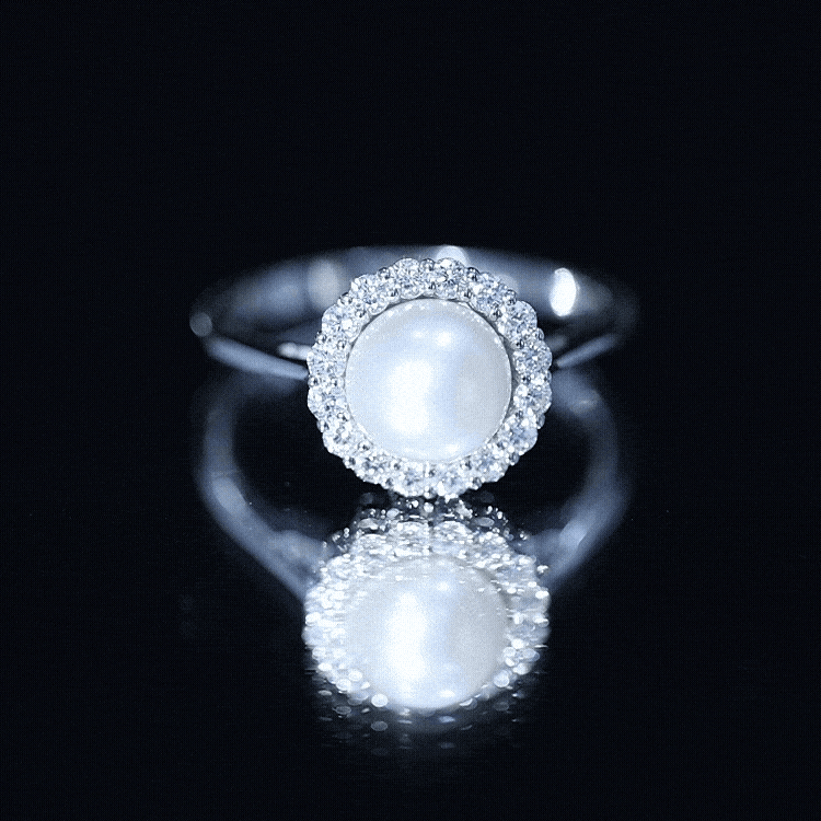 Real 7.4 Carat Freshwater Pearl Engagement Ring with Diamond Halo AAA - Rosec Jewels