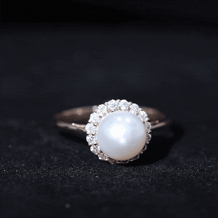 Real 7.4 Carat Freshwater Pearl Engagement Ring with Diamond Halo AAA - Rosec Jewels