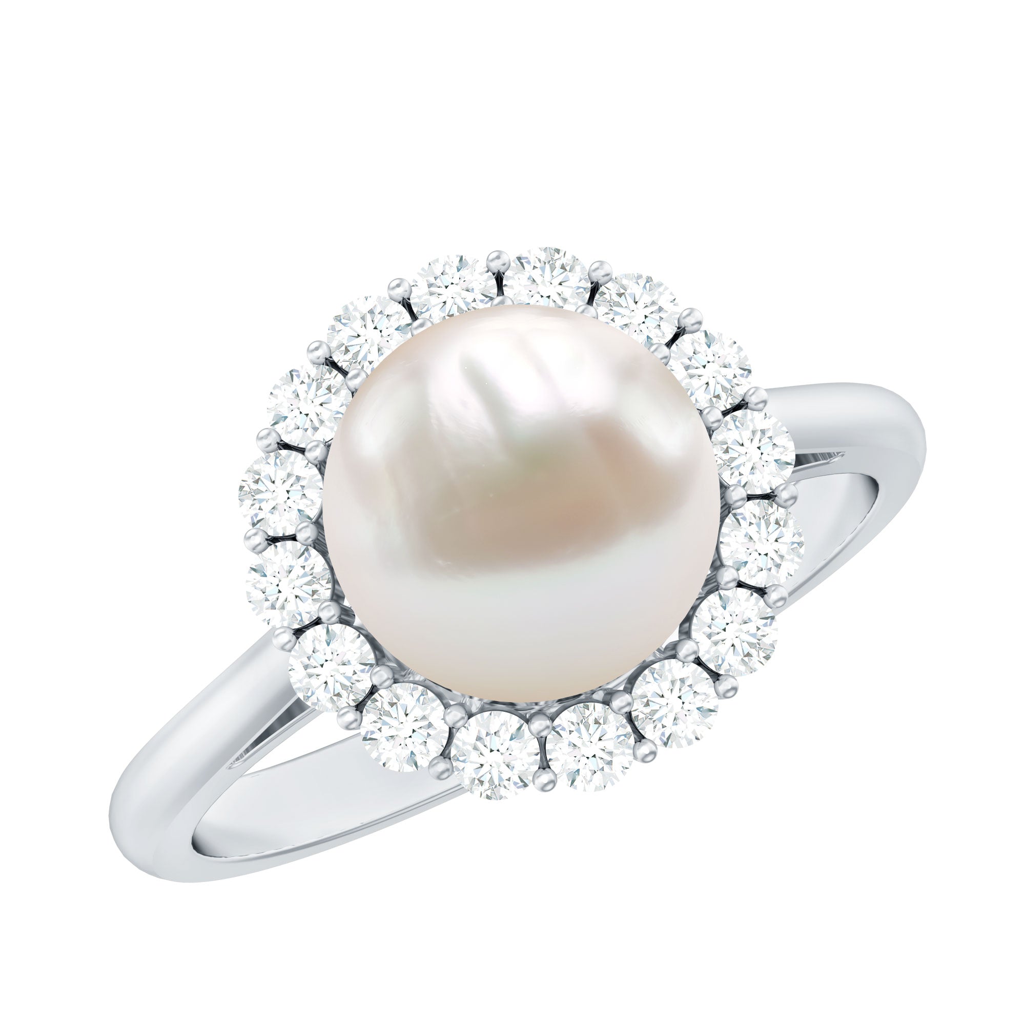 Real 7.4 Carat Freshwater Pearl Engagement Ring with Diamond Halo