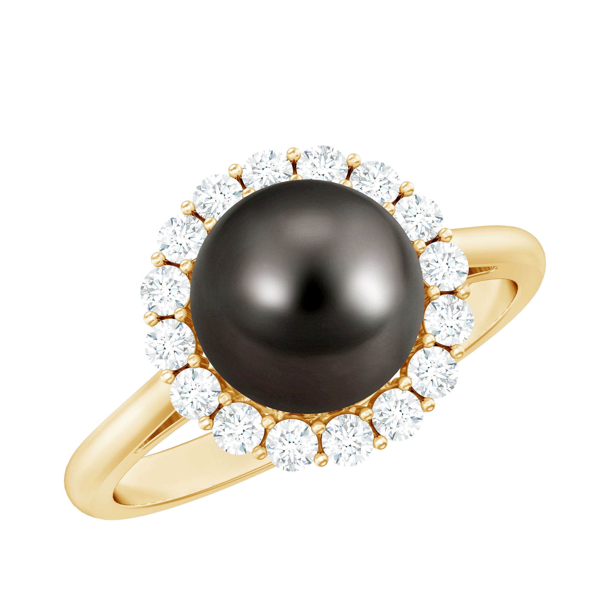 Natural Tahitian Pearl and Diamond Halo Engagement Ring AAA - Rosec Jewels