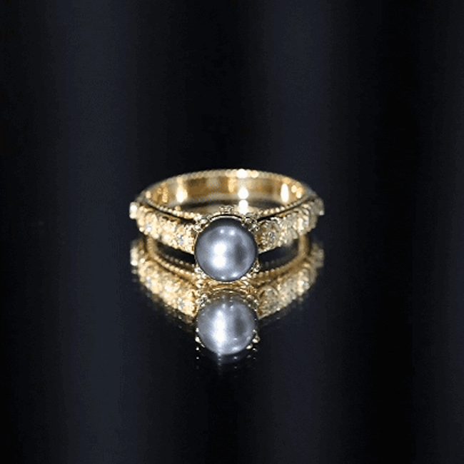 Rosec Jewels-Vintage Tahitian Pearl Solitaire Engagement Ring with Diamond