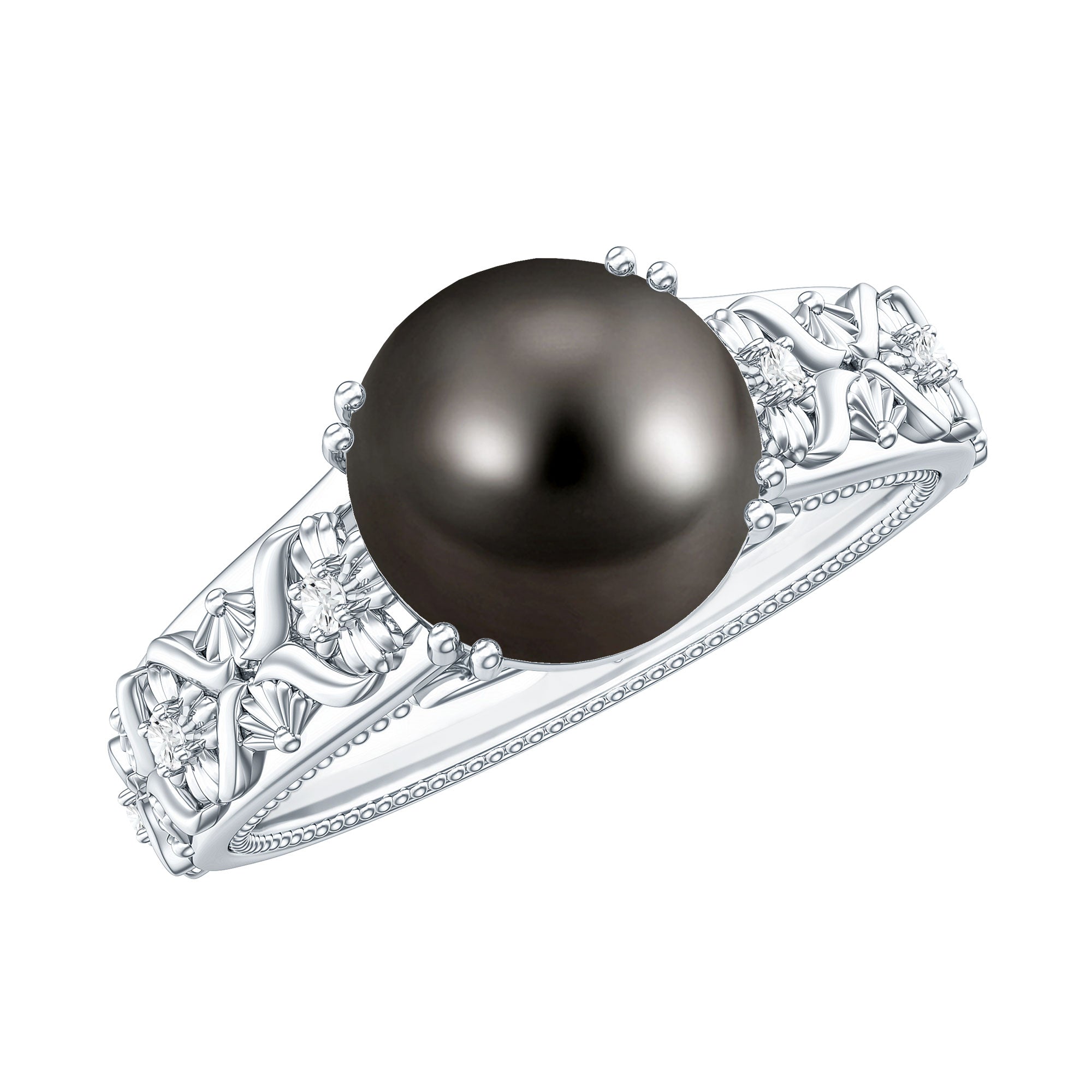 Rosec Jewels-Vintage Tahitian Pearl Solitaire Engagement Ring with Diamond
