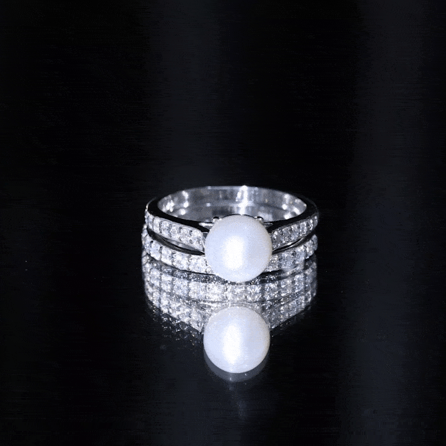 Natural White Pearl Wedding Bridal Ring Set with Moissanite AAA - Rosec Jewels
