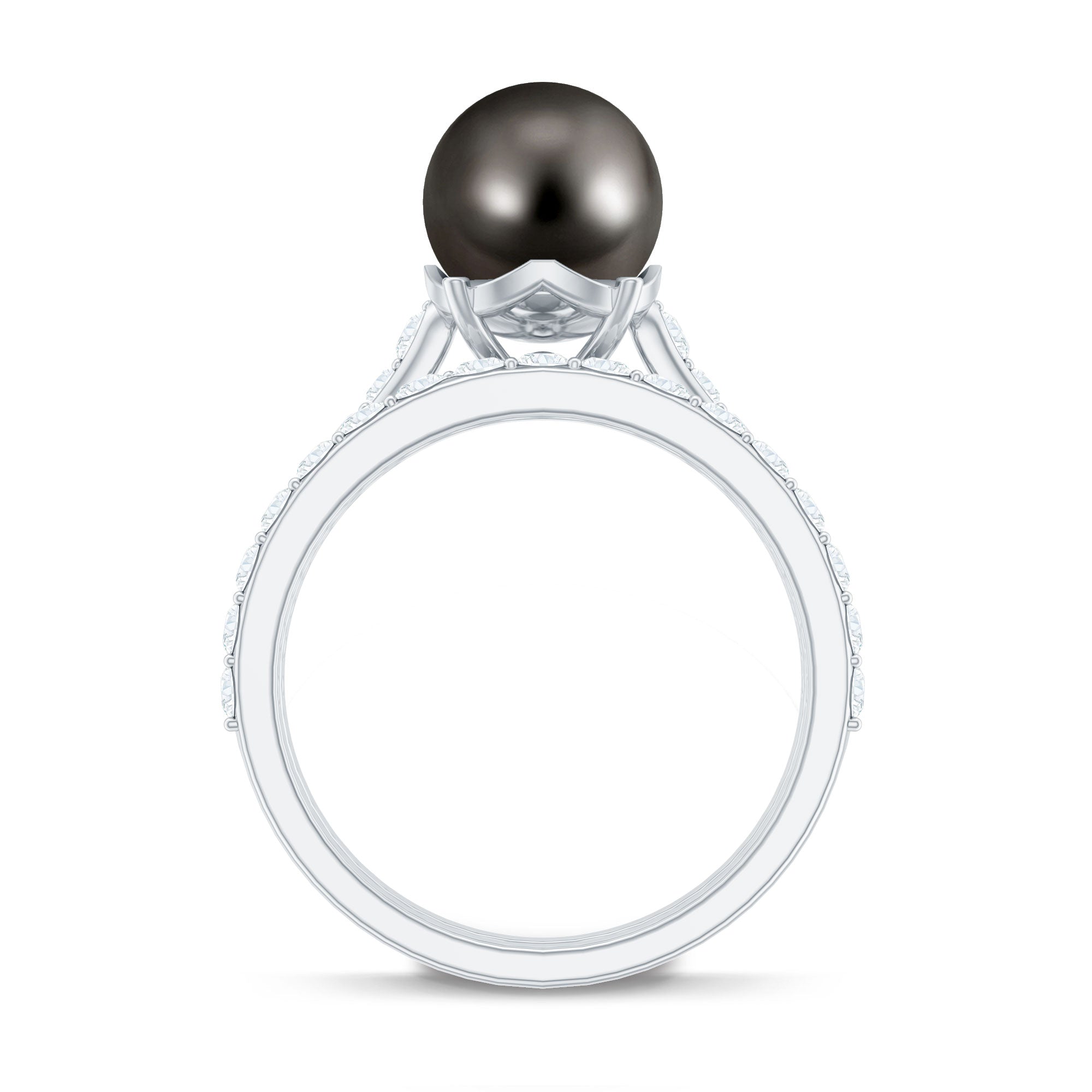 Elegant Wedding Ring Set with 9.75 CT Tahitian Pearl and Moissanite AAA - Rosec Jewels