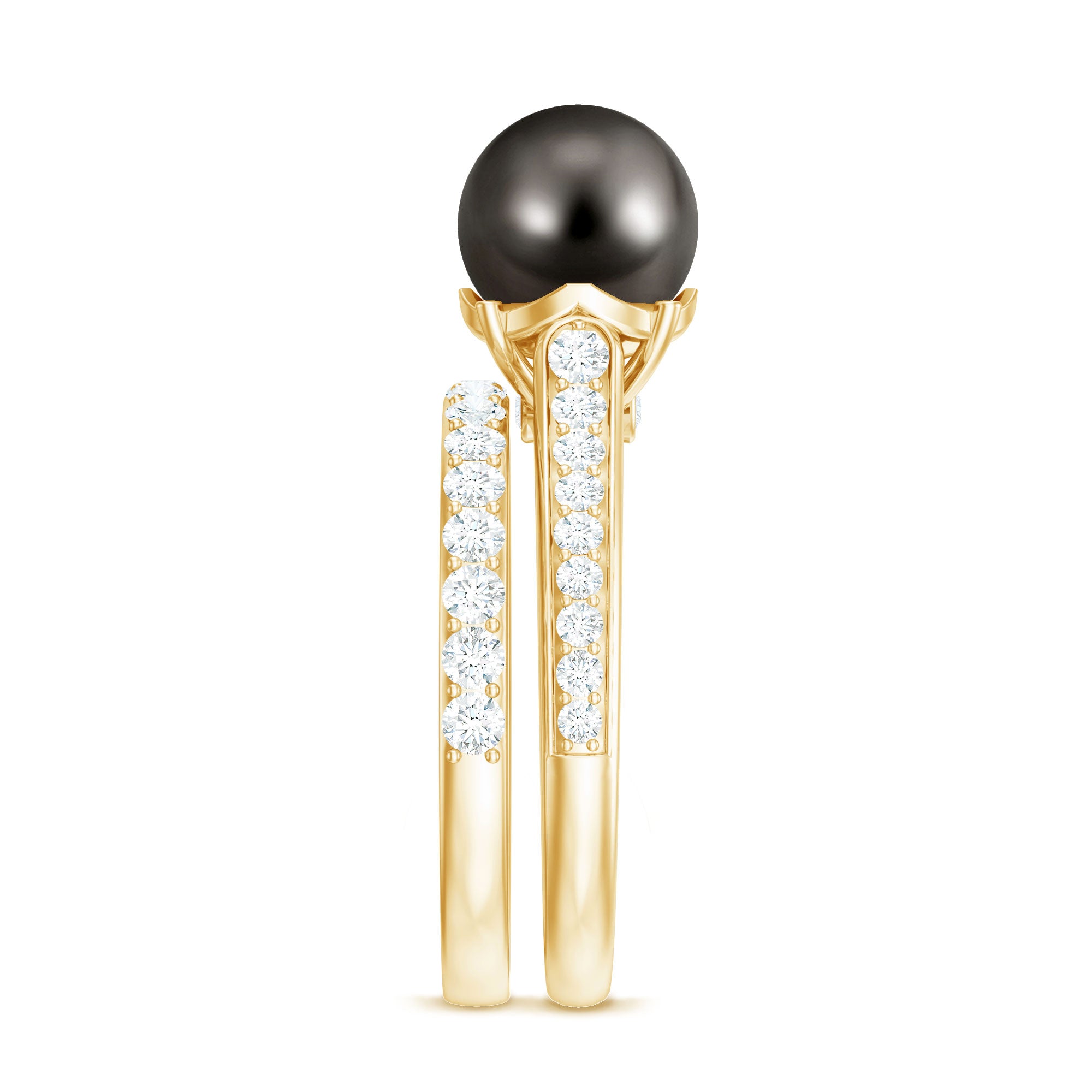 Elegant Wedding Ring Set with 9.75 CT Tahitian Pearl and Moissanite AAA - Rosec Jewels