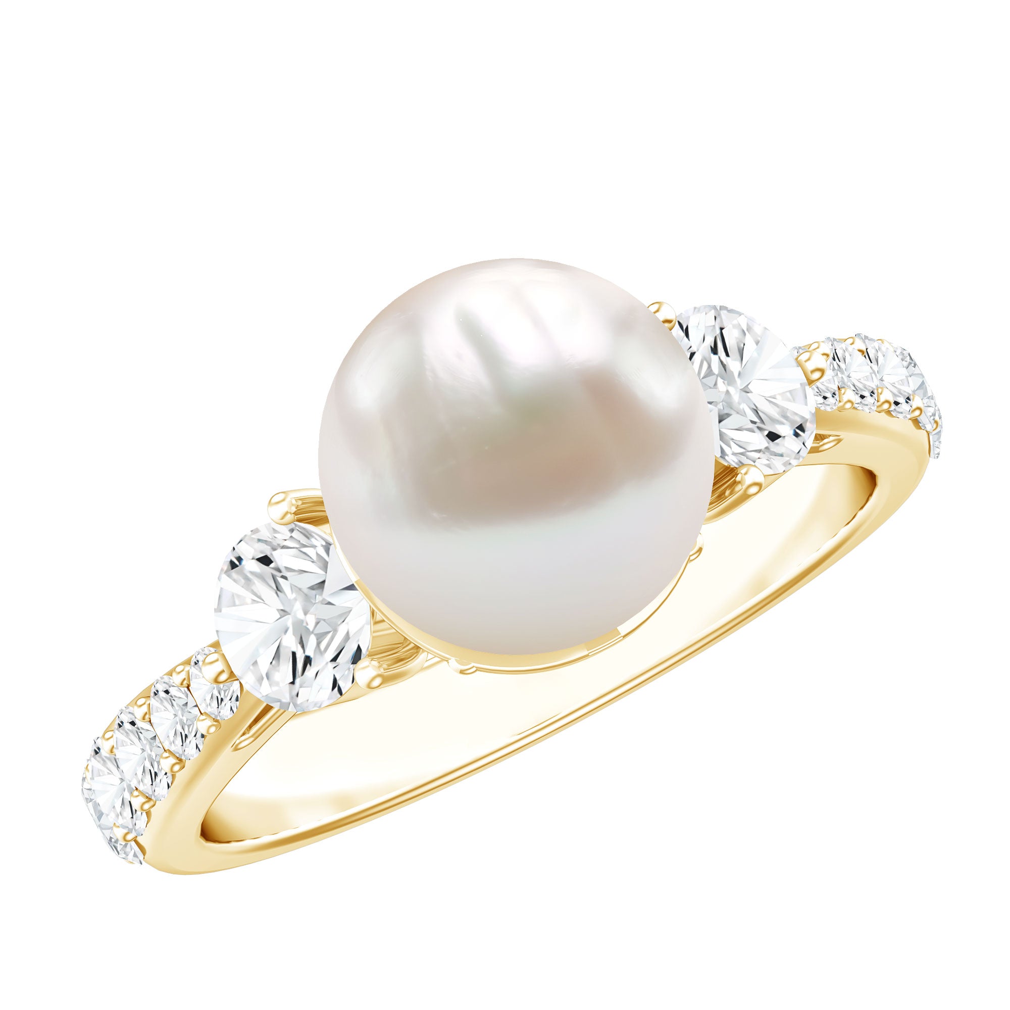 Rosec Jewels-Cultured 7.4 Carat Freshwater Pearl Engagement Ring with Moissanite