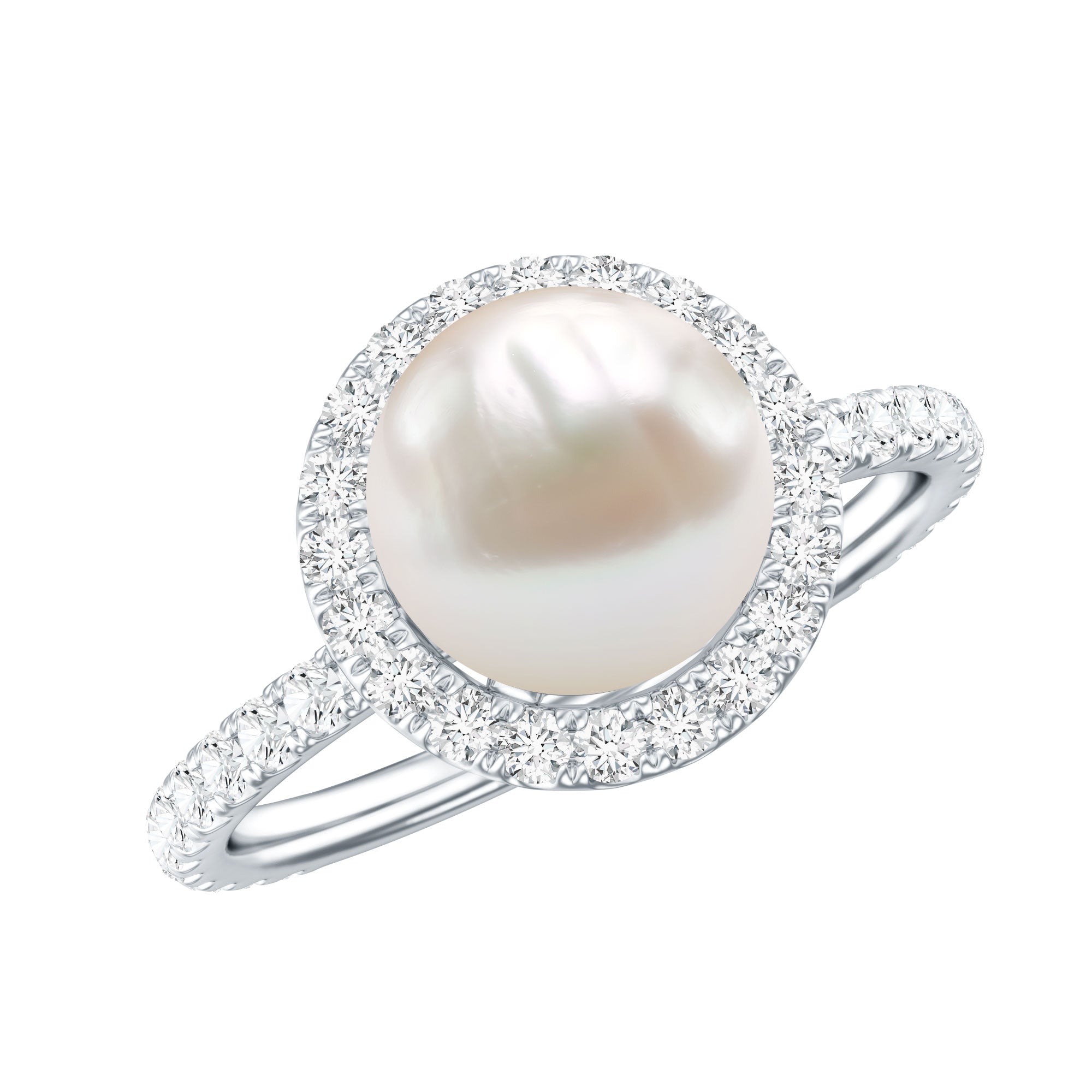 Rosec Jewels-Cultured 7.4 Carat Freshwater Pearl Diamond Engagement Ring with Halo