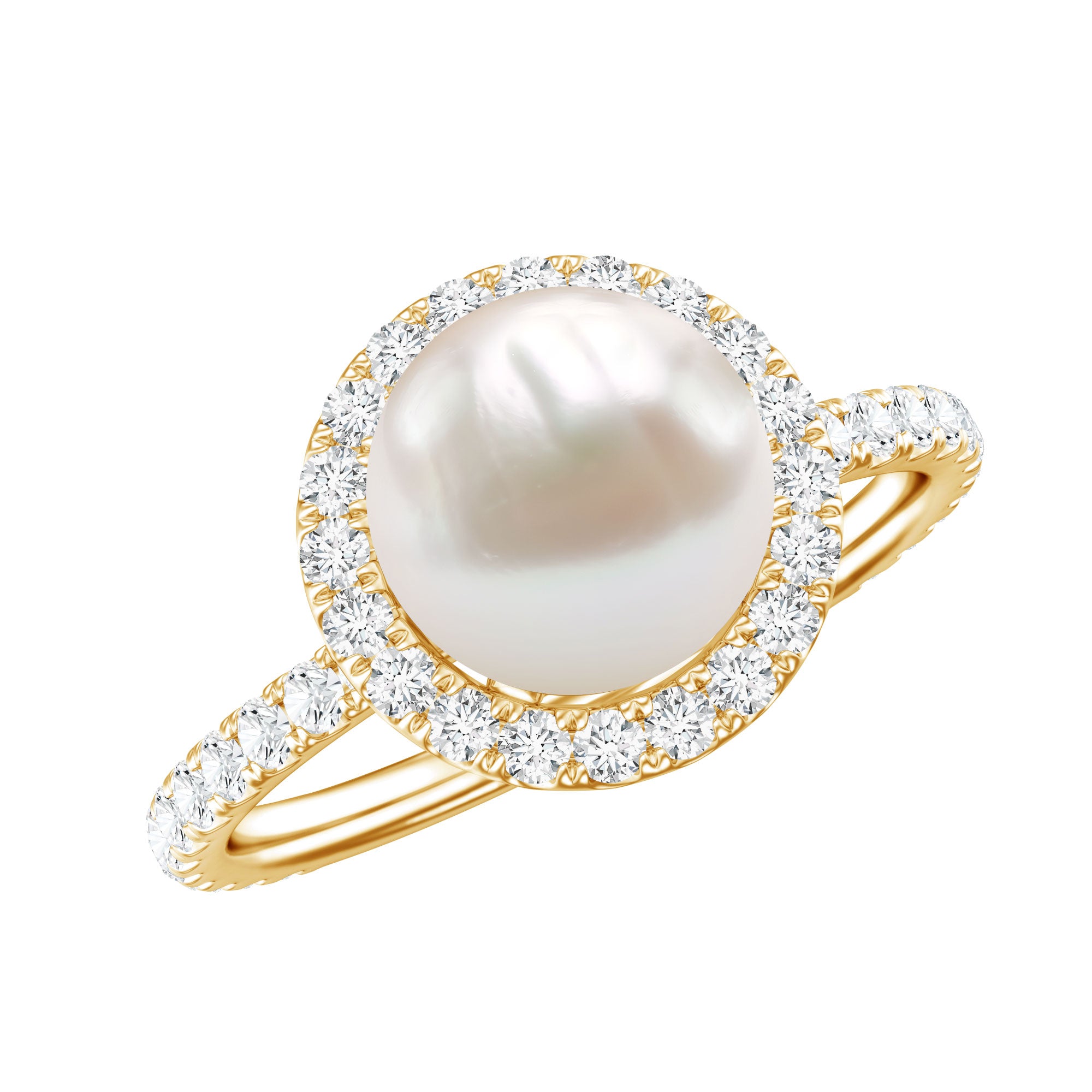 Rosec Jewels-Cultured 7.4 Carat Freshwater Pearl Diamond Engagement Ring with Halo