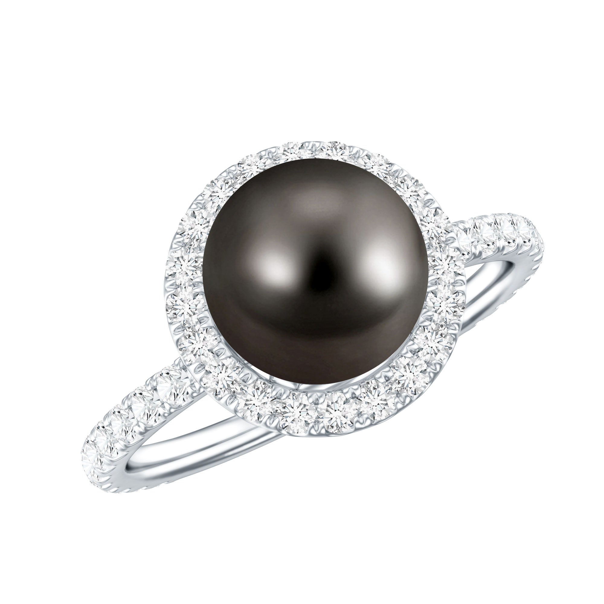 Rosec Jewels-Halo Engagement Ring with Tahitian Pearl and Diamond