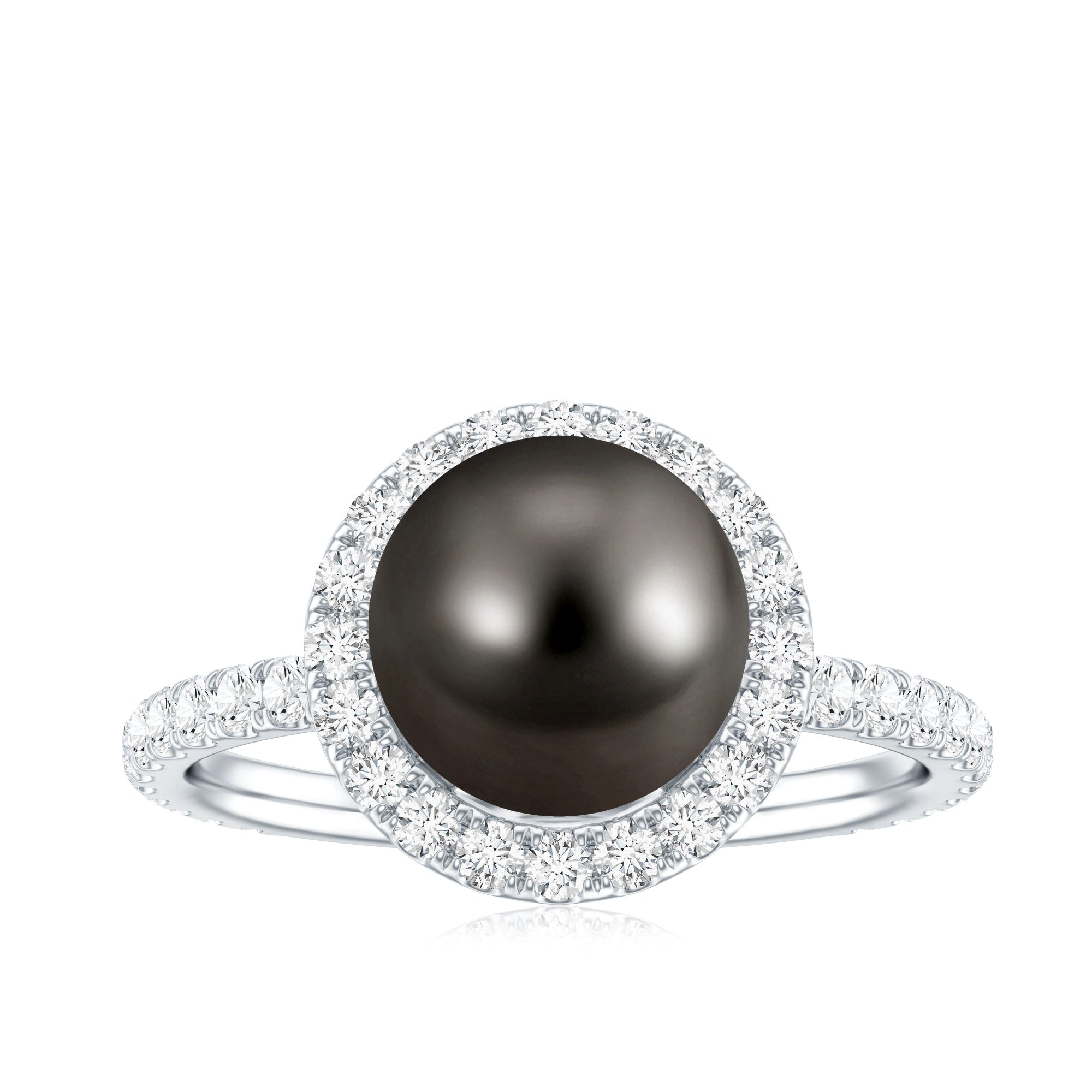 Rosec Jewels-Halo Engagement Ring with Tahitian Pearl and Diamond