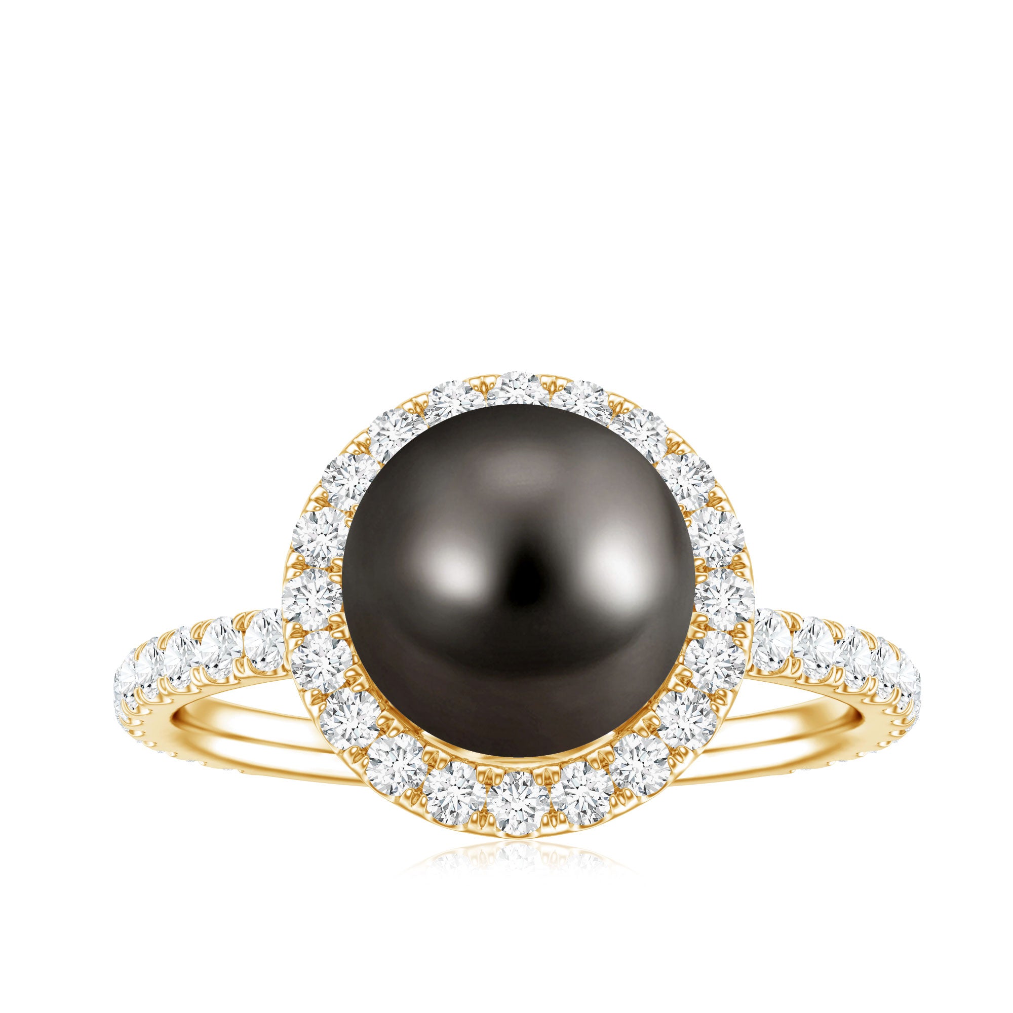 Rosec Jewels-Halo Engagement Ring with Tahitian Pearl and Diamond