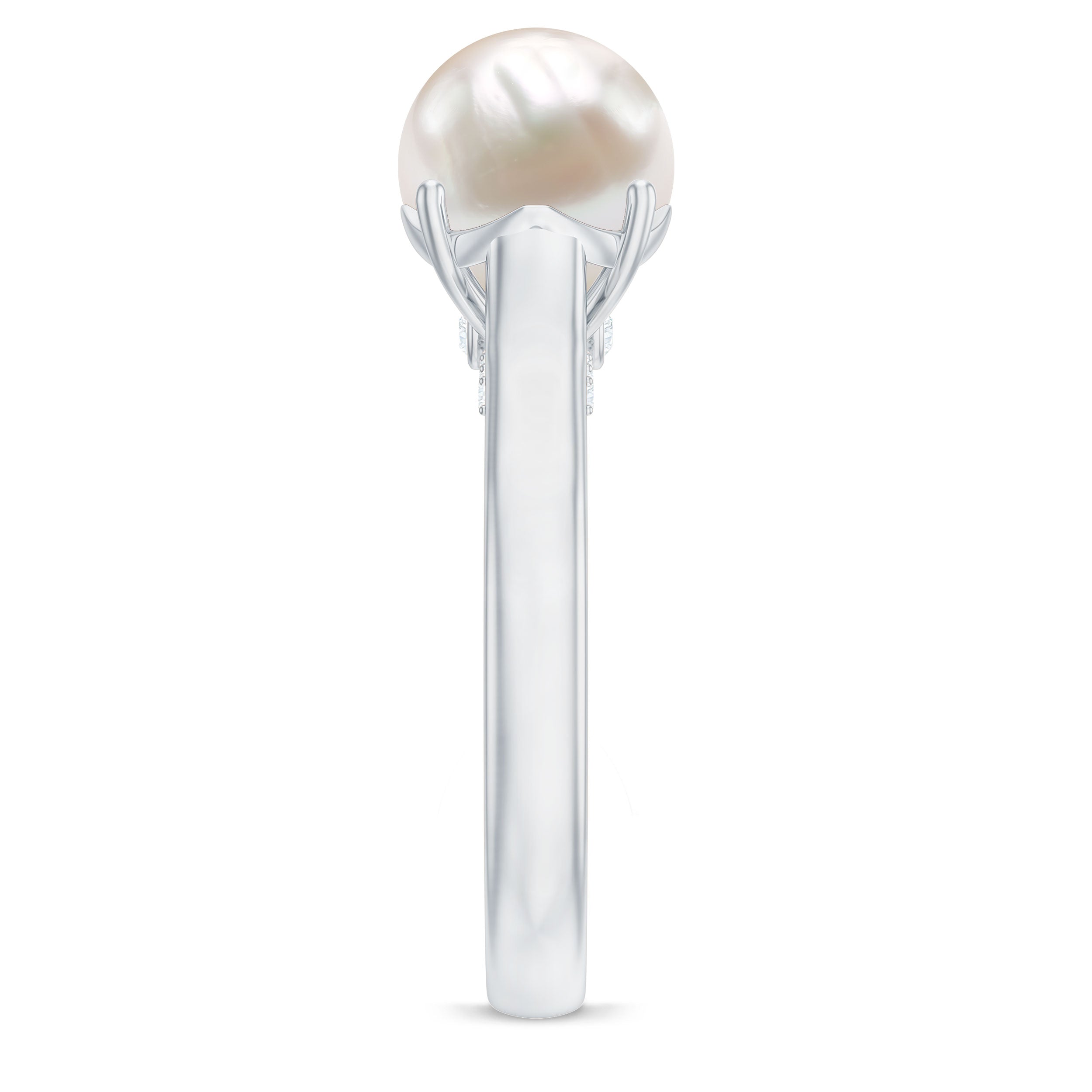 Freshwater Pearl Solitaire with Diamond Ring AAA - Rosec Jewels