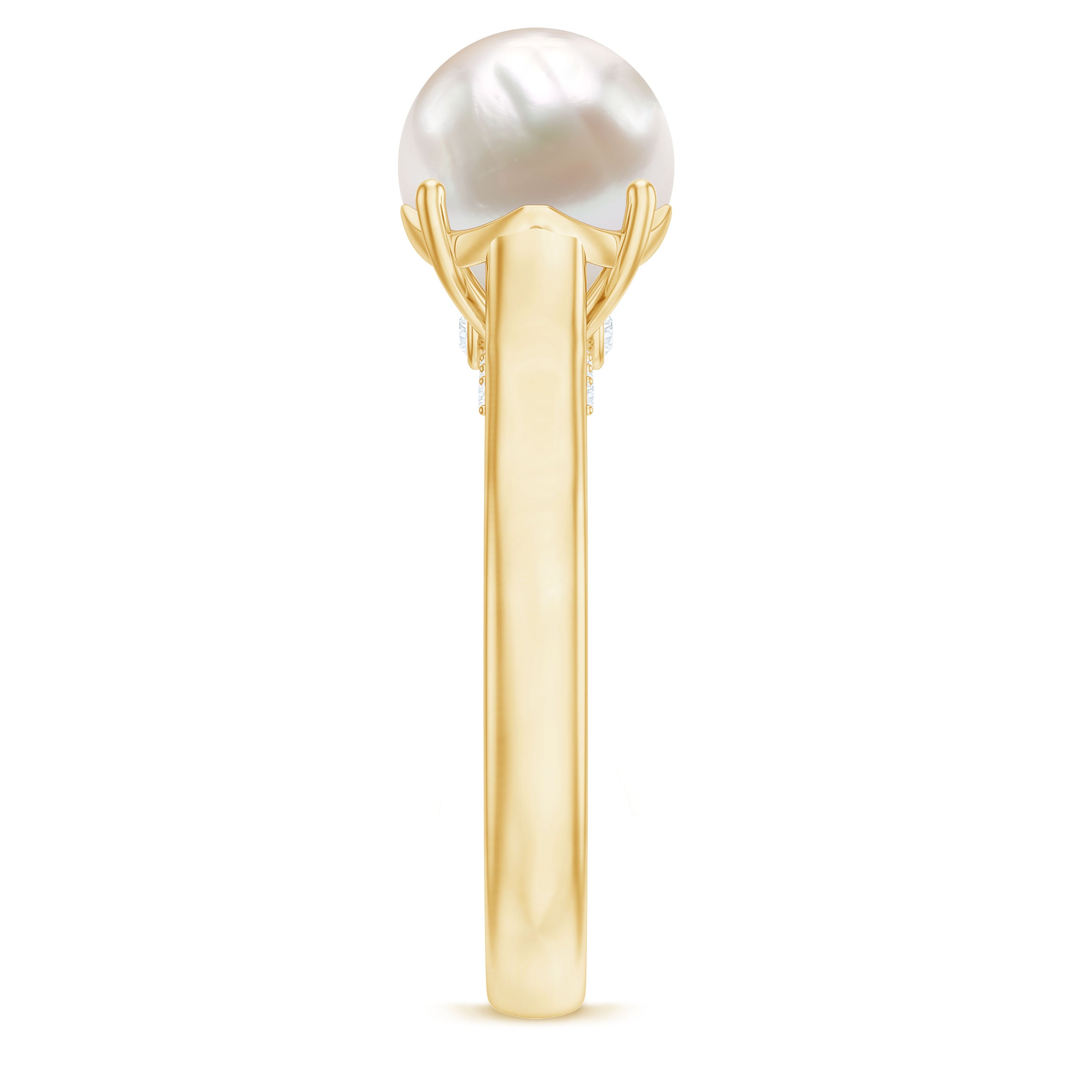 Freshwater Pearl Solitaire with Diamond Ring AAA - Rosec Jewels