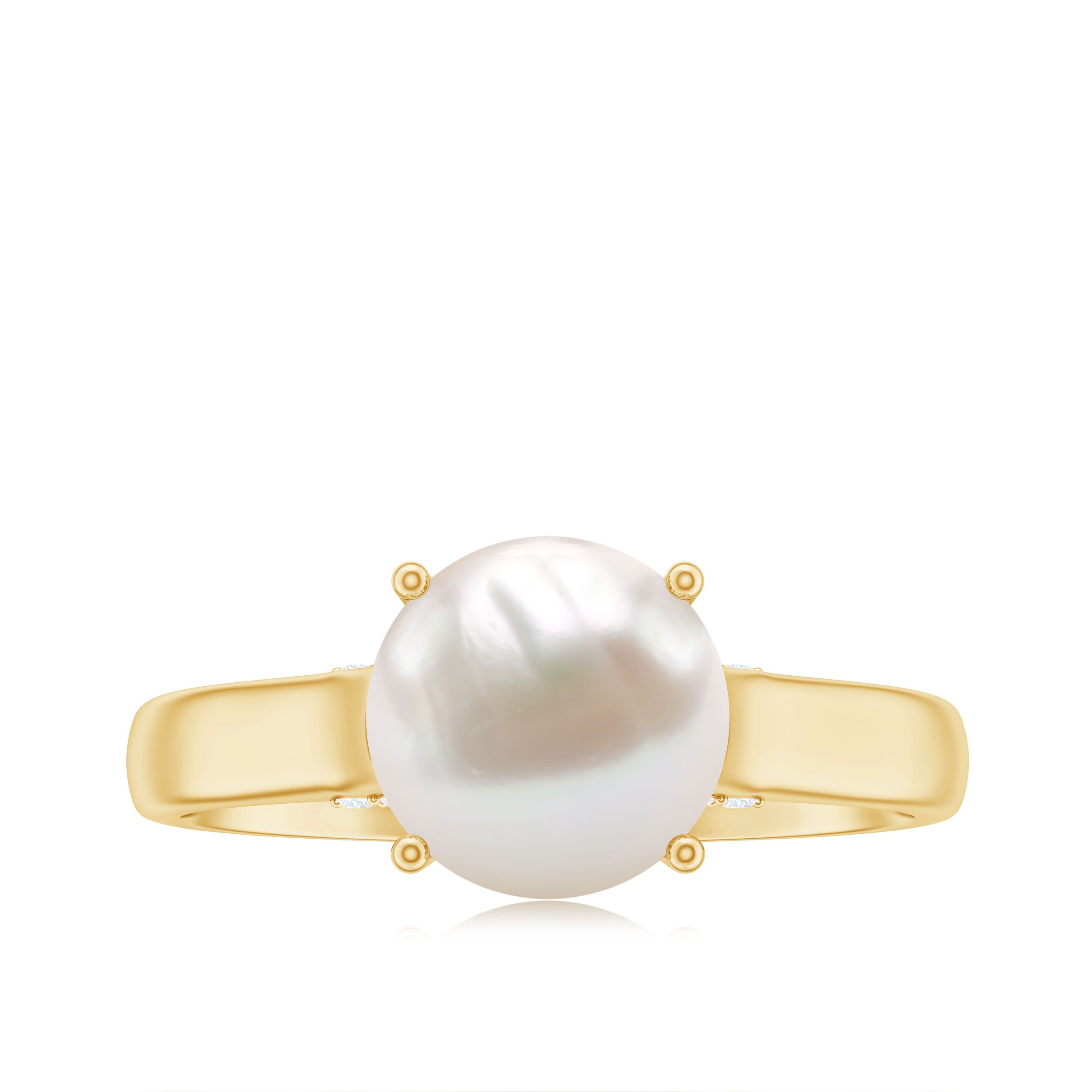 Freshwater Pearl Solitaire with Diamond Ring AAA - Rosec Jewels