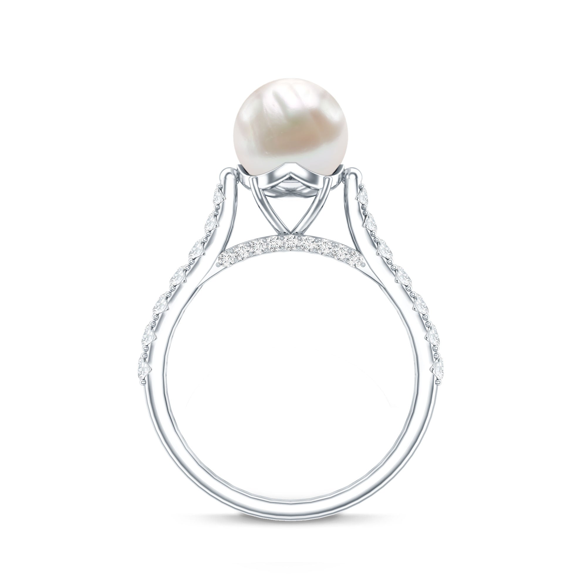 Cultured 7.4 Carat Freshwater Pearl Engagement Ring with Diamond AAA - Rosec Jewels