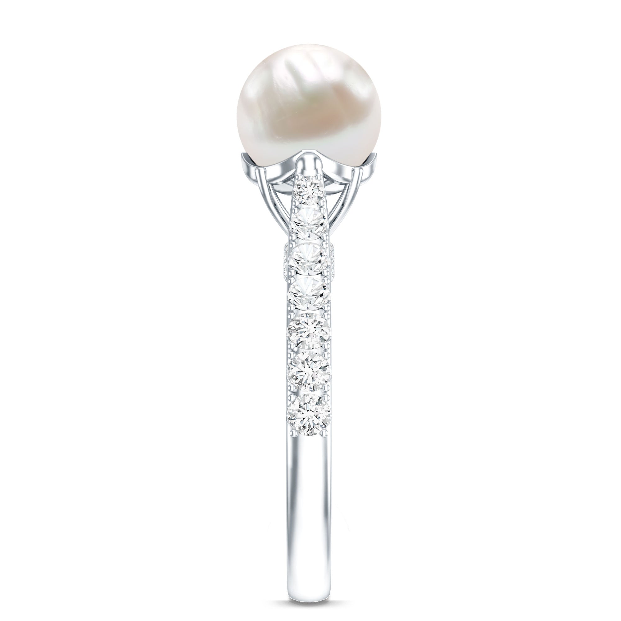 Cultured 7.4 Carat Freshwater Pearl Engagement Ring with Diamond AAA - Rosec Jewels