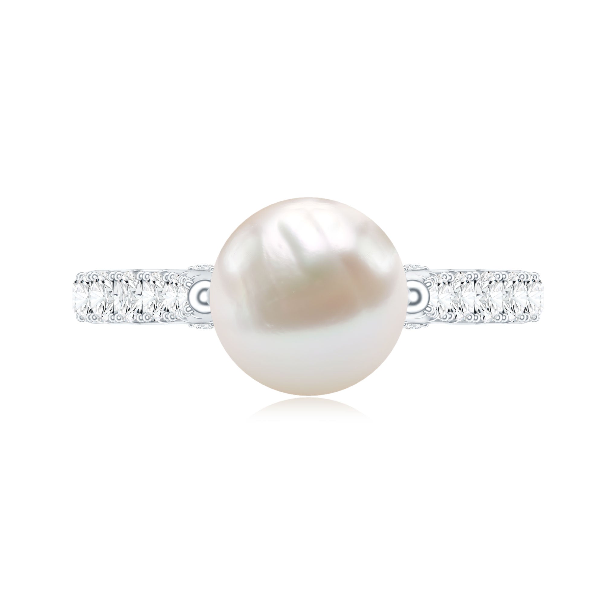 Cultured 7.4 Carat Freshwater Pearl Engagement Ring with Diamond AAA - Rosec Jewels