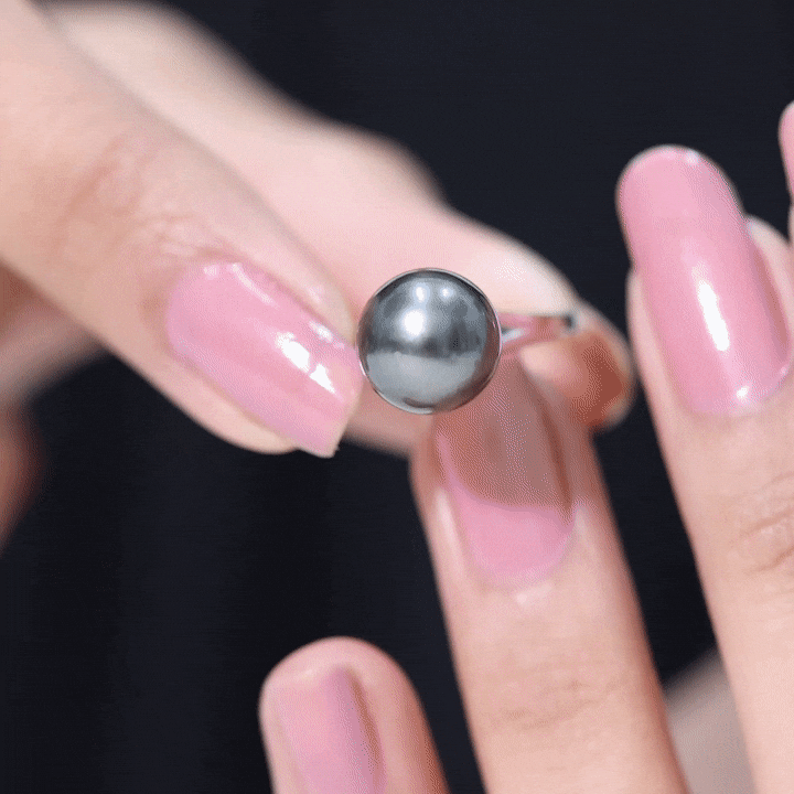 Genuine 8 Carat Tahitian Black Pearl Cathedral Engagement Ring with Split Shank AAA - Rosec Jewels