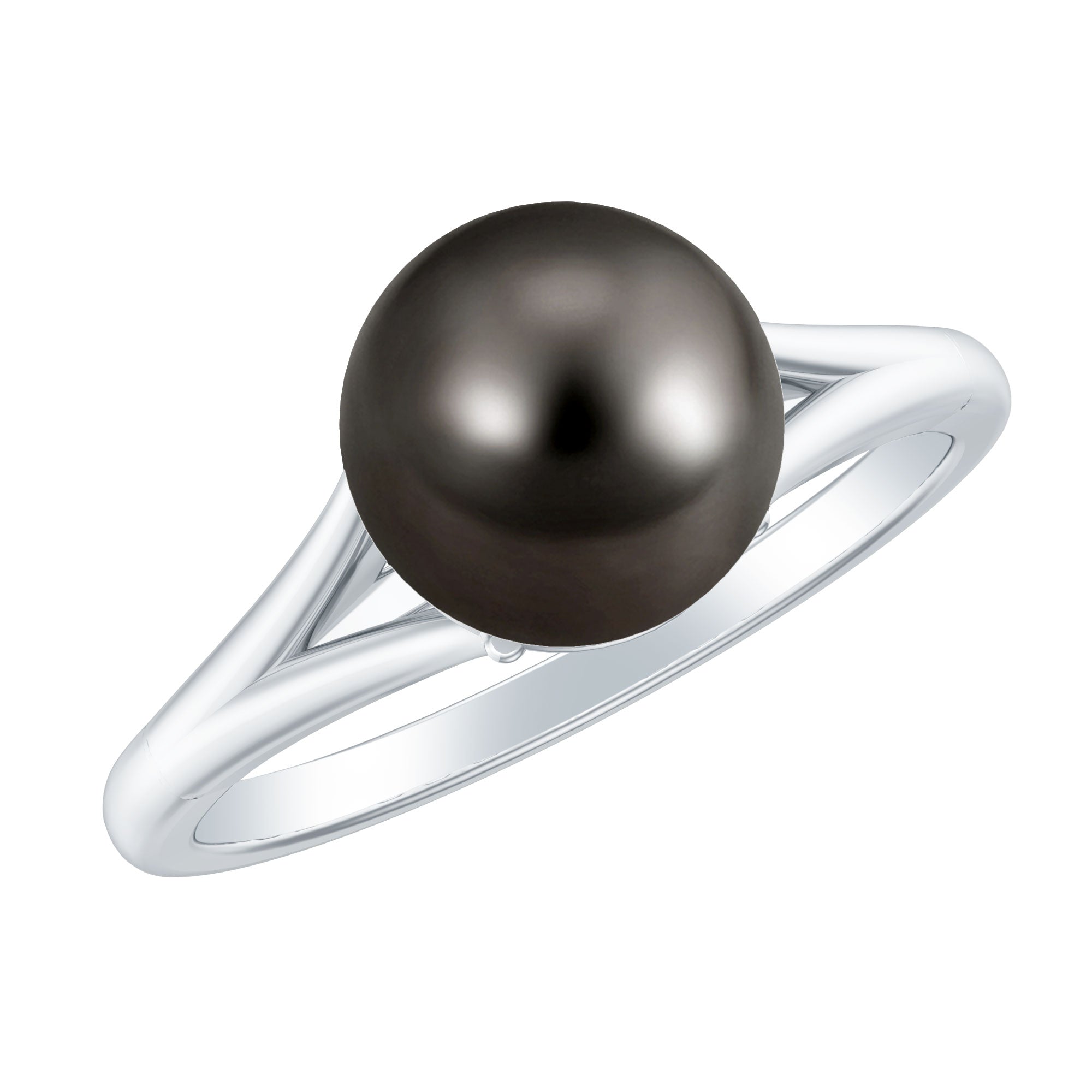Genuine 8 Carat Tahitian Black Pearl Cathedral Engagement Ring with Split Shank AAA - Rosec Jewels