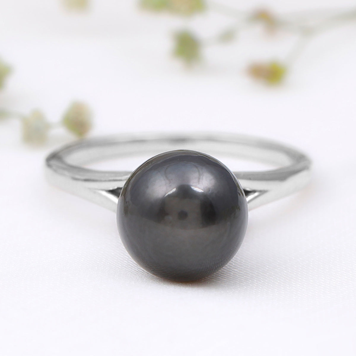 7.5 Carat Tahitian Black Pearl Engagement Ring with Split Shank AAA - Rosec Jewels