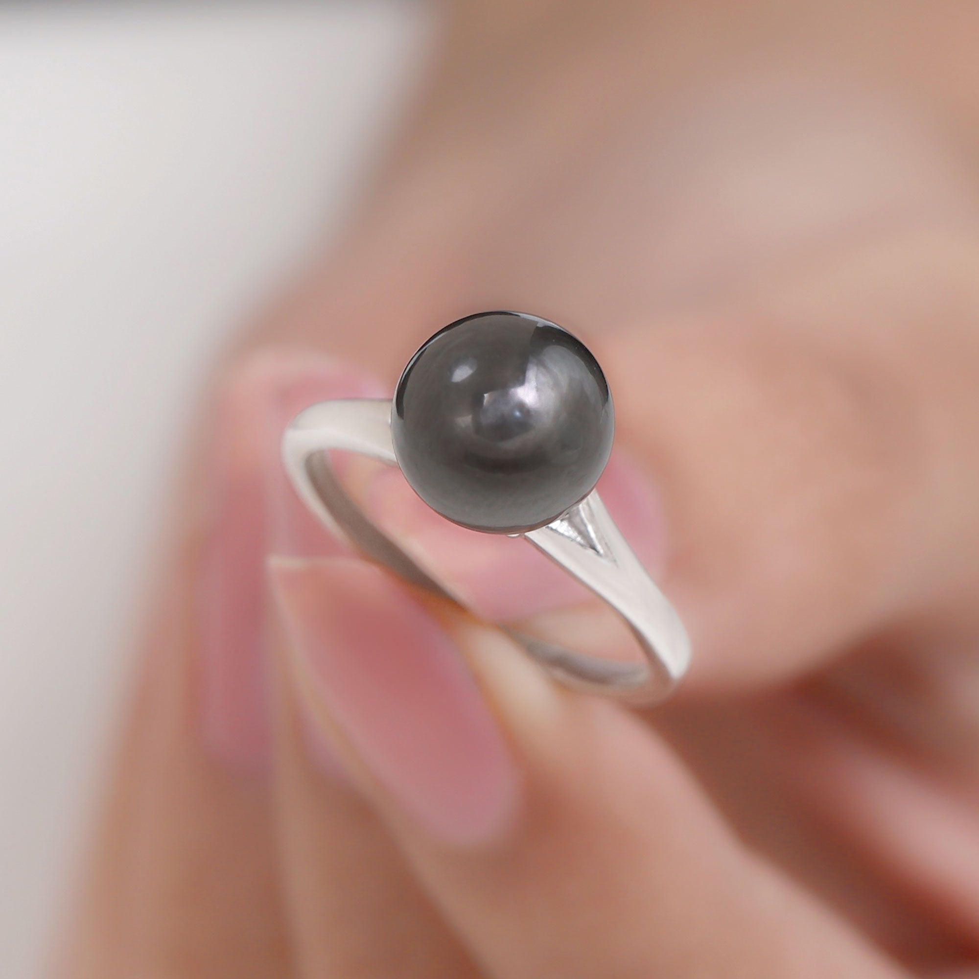 Genuine 8 Carat Tahitian Black Pearl Cathedral Engagement Ring with Split Shank AAA - Rosec Jewels