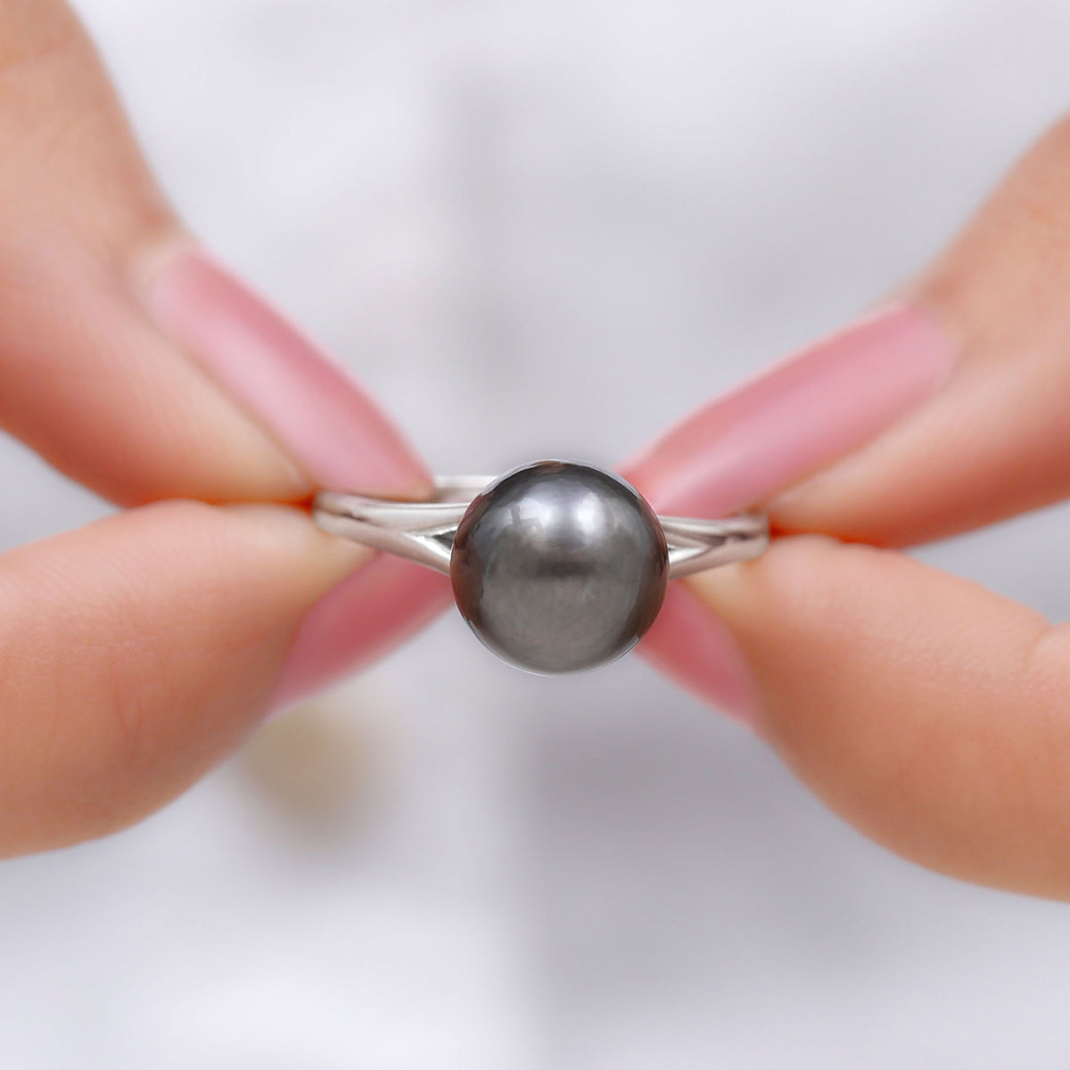 7.5 Carat Tahitian Black Pearl Engagement Ring with Split Shank AAA - Rosec Jewels