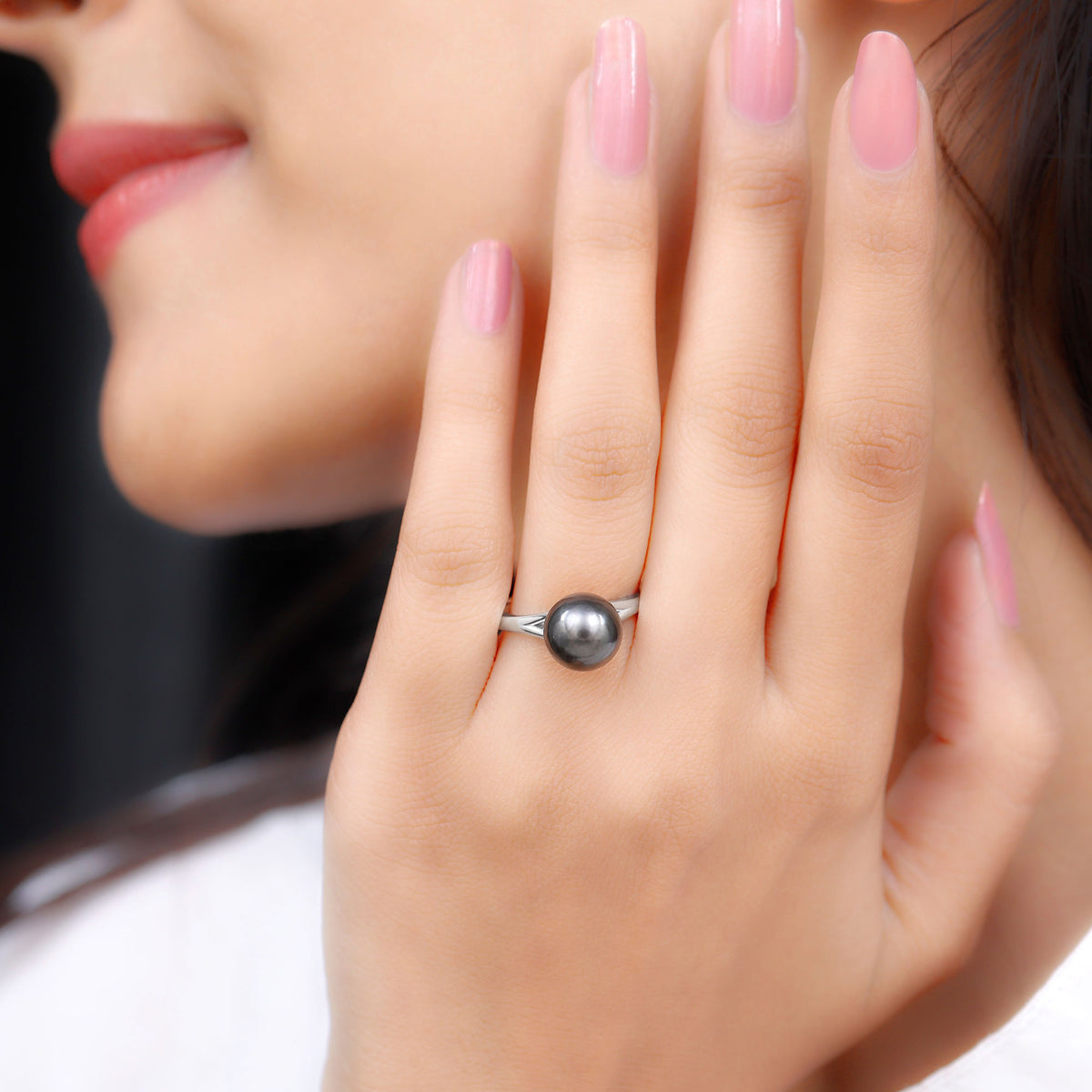 7.5 Carat Tahitian Black Pearl Engagement Ring with Split Shank AAA - Rosec Jewels