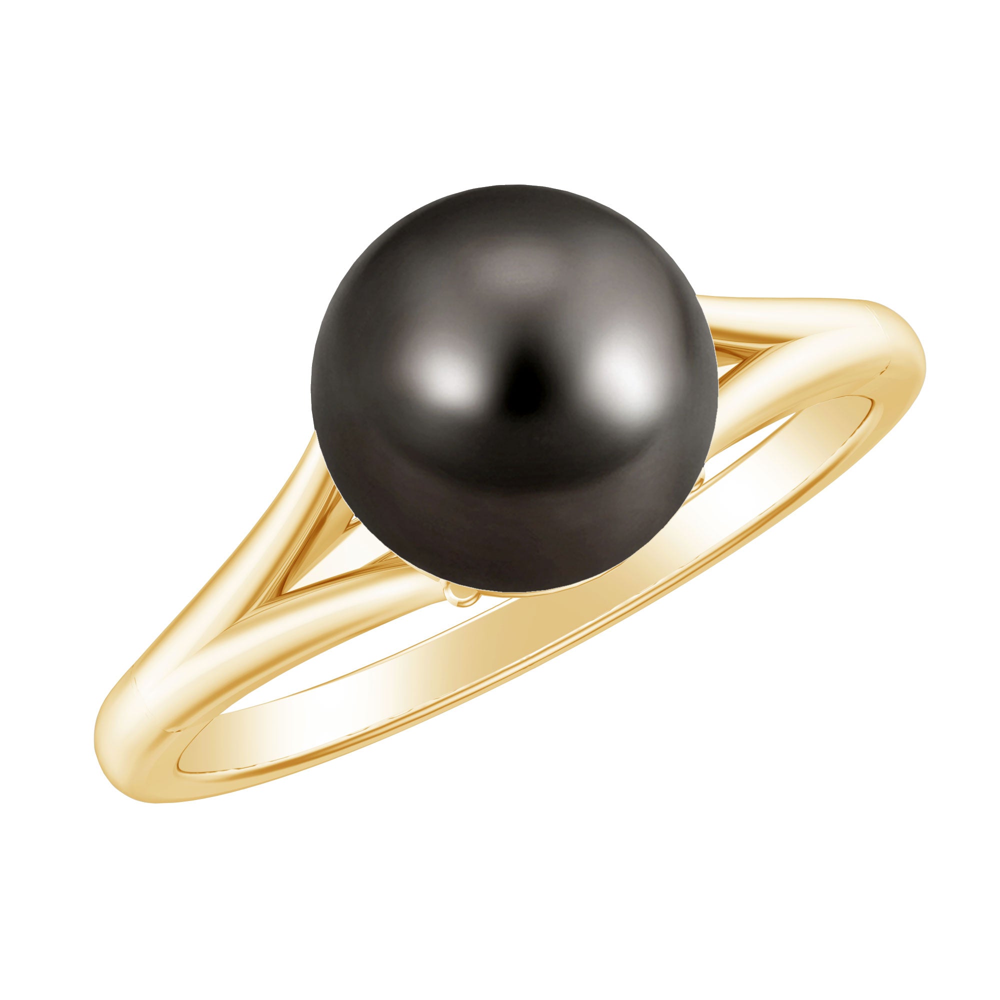 Genuine 8 Carat Tahitian Black Pearl Cathedral Engagement Ring with Split Shank AAA - Rosec Jewels