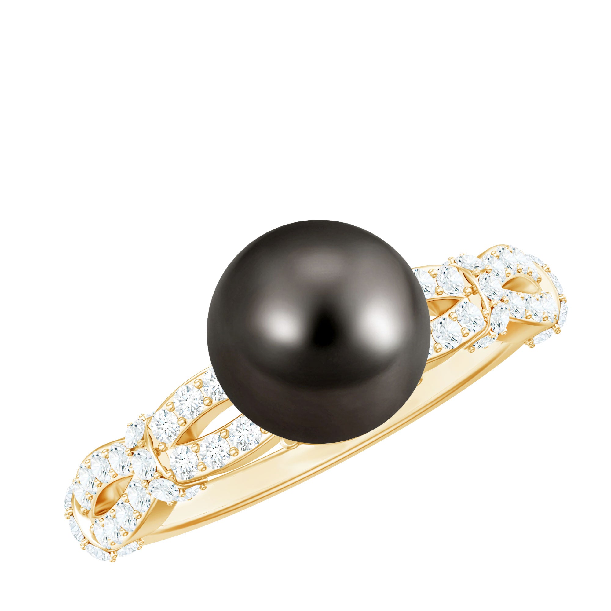 Genuine 8 Carat Black Pearl and Diamond Engagement Ring AAA - Rosec Jewels